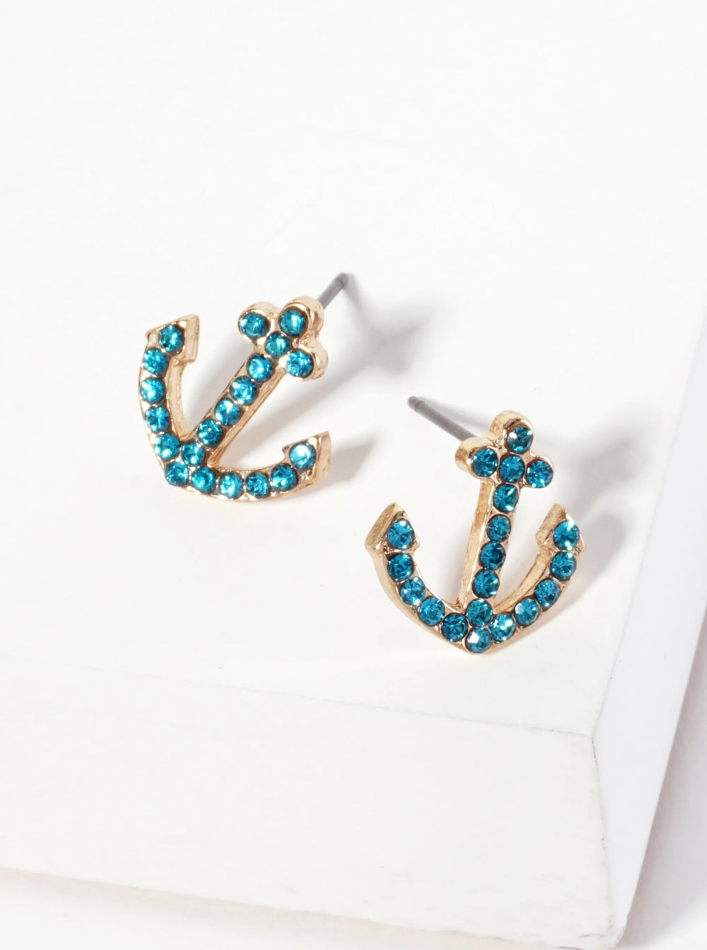 Nautical-Theme Crystal-Pave Anchor Stud Earrings