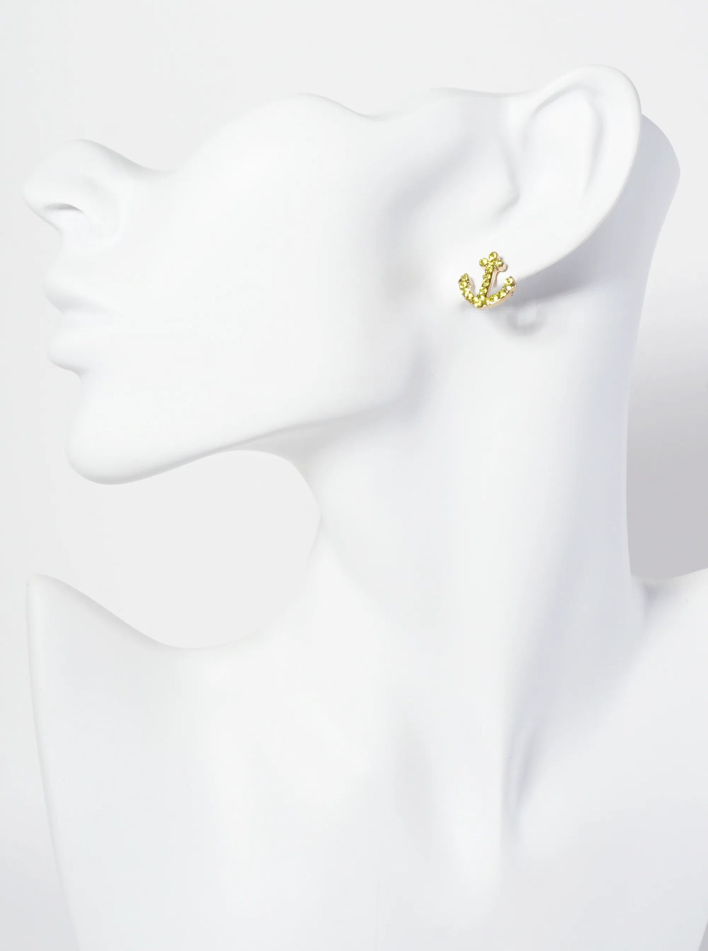 Nautical-Theme Crystal-Pave Anchor Stud Earrings