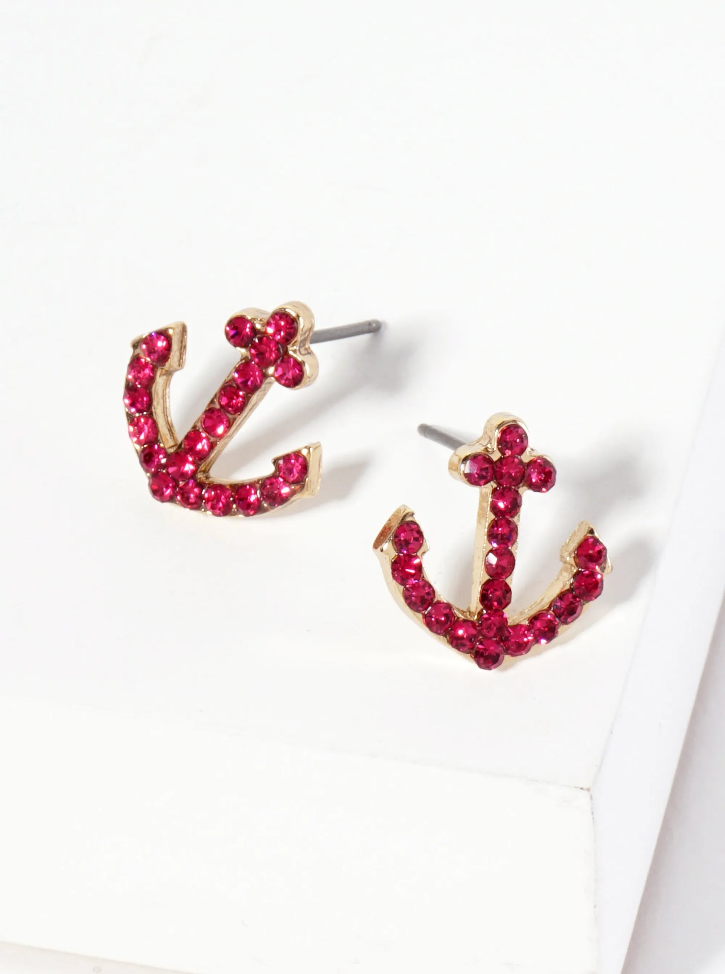 Nautical-Theme Crystal-Pave Anchor Stud Earrings