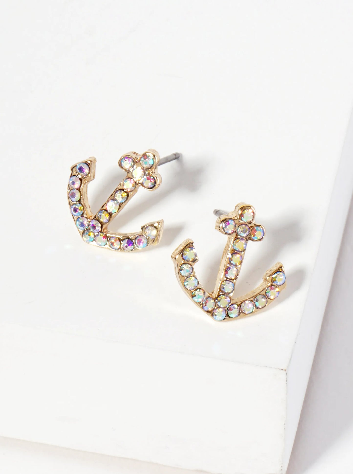 Nautical-Theme Crystal-Pave Anchor Stud Earrings