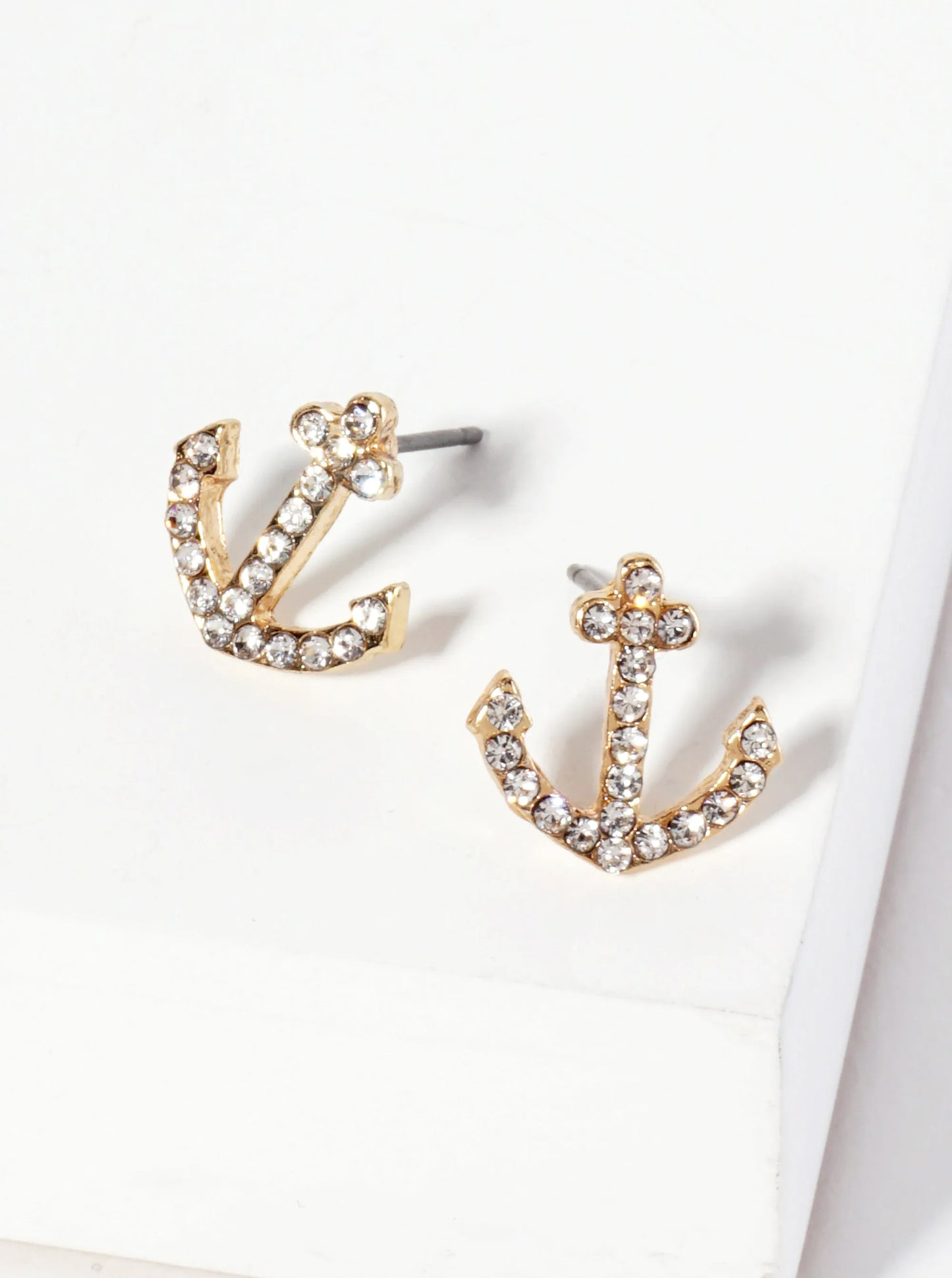 Nautical-Theme Crystal-Pave Anchor Stud Earrings