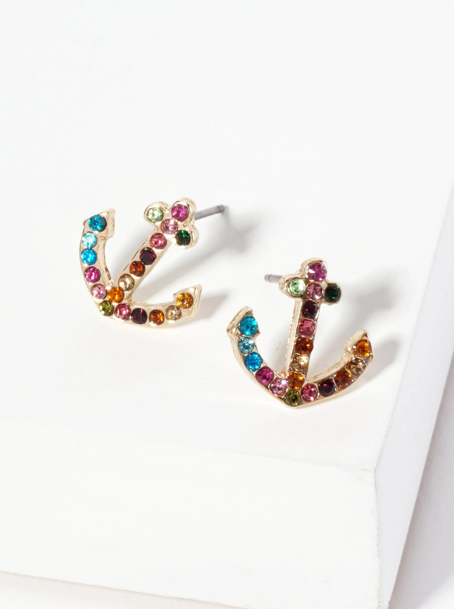 Nautical-Theme Crystal-Pave Anchor Stud Earrings