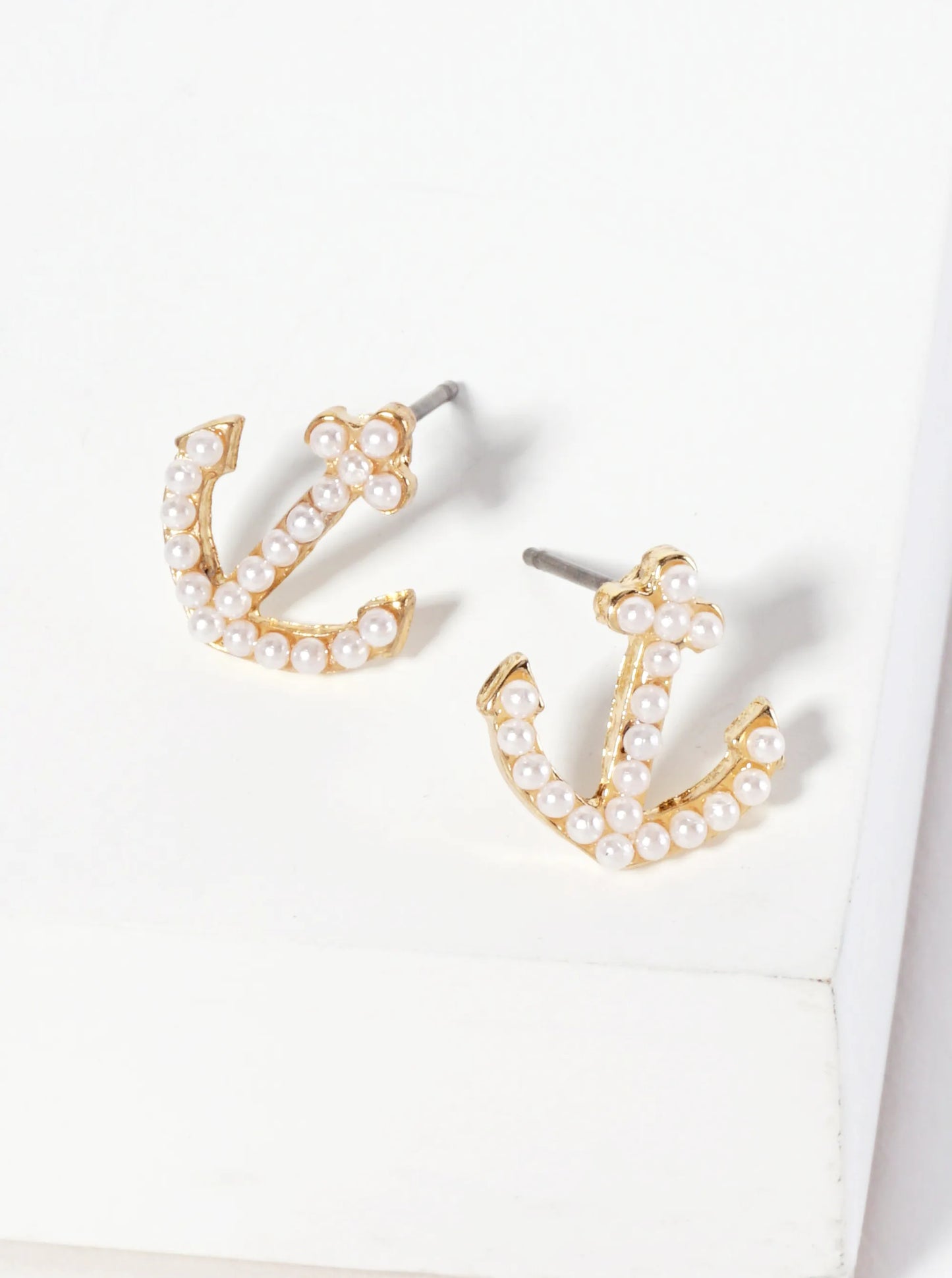 Nautical-Theme Crystal-Pave Anchor Stud Earrings