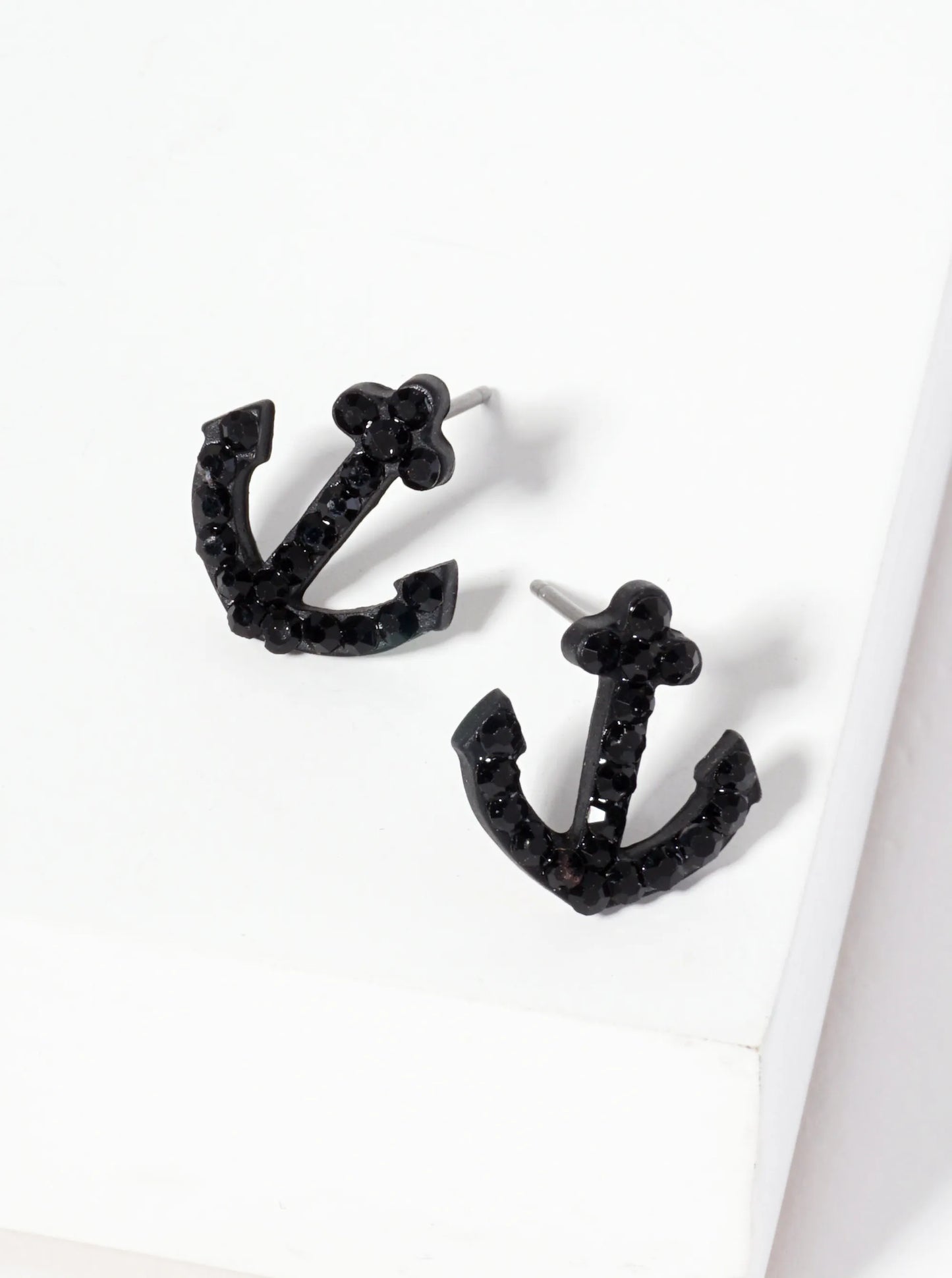 Nautical-Theme Crystal-Pave Anchor Stud Earrings