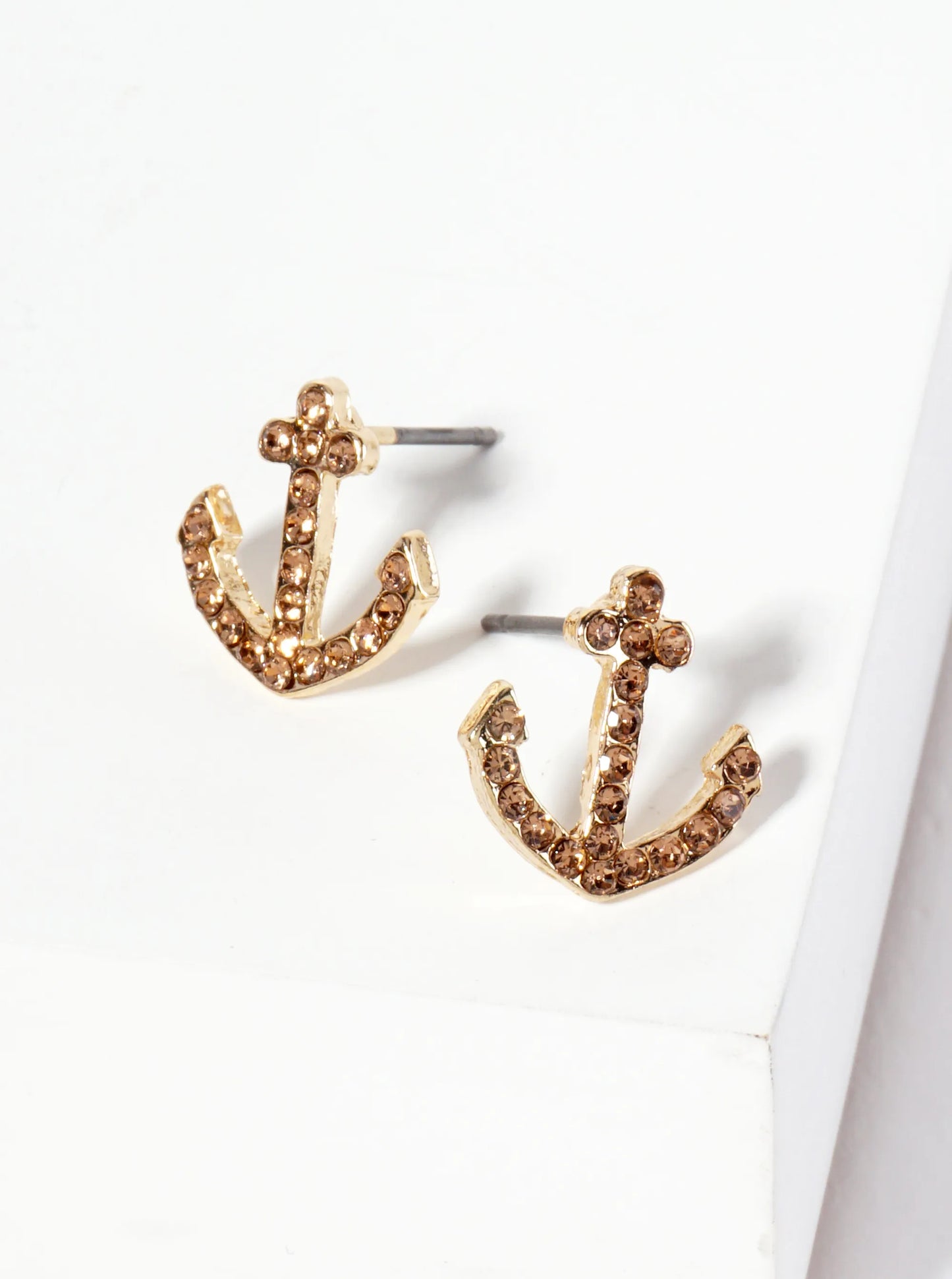 Nautical-Theme Crystal-Pave Anchor Stud Earrings
