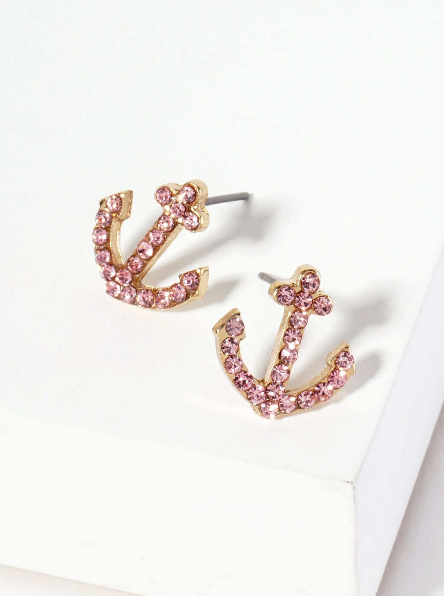 Nautical-Theme Crystal-Pave Anchor Stud Earrings
