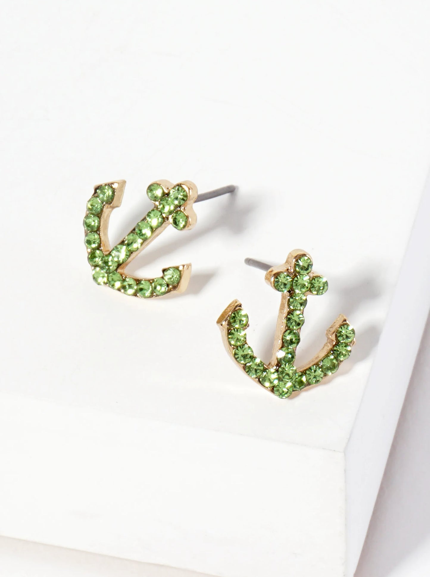 Nautical-Theme Crystal-Pave Anchor Stud Earrings
