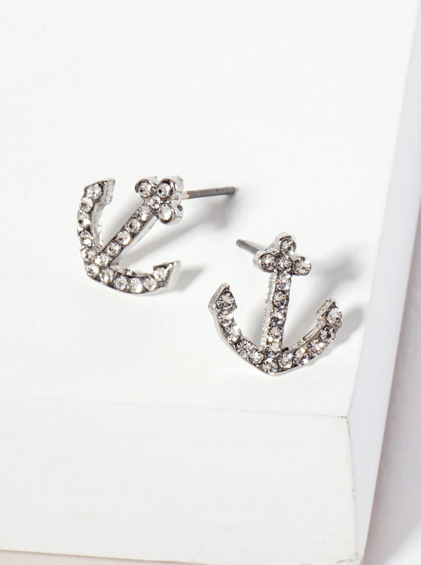 Nautical-Theme Crystal-Pave Anchor Stud Earrings