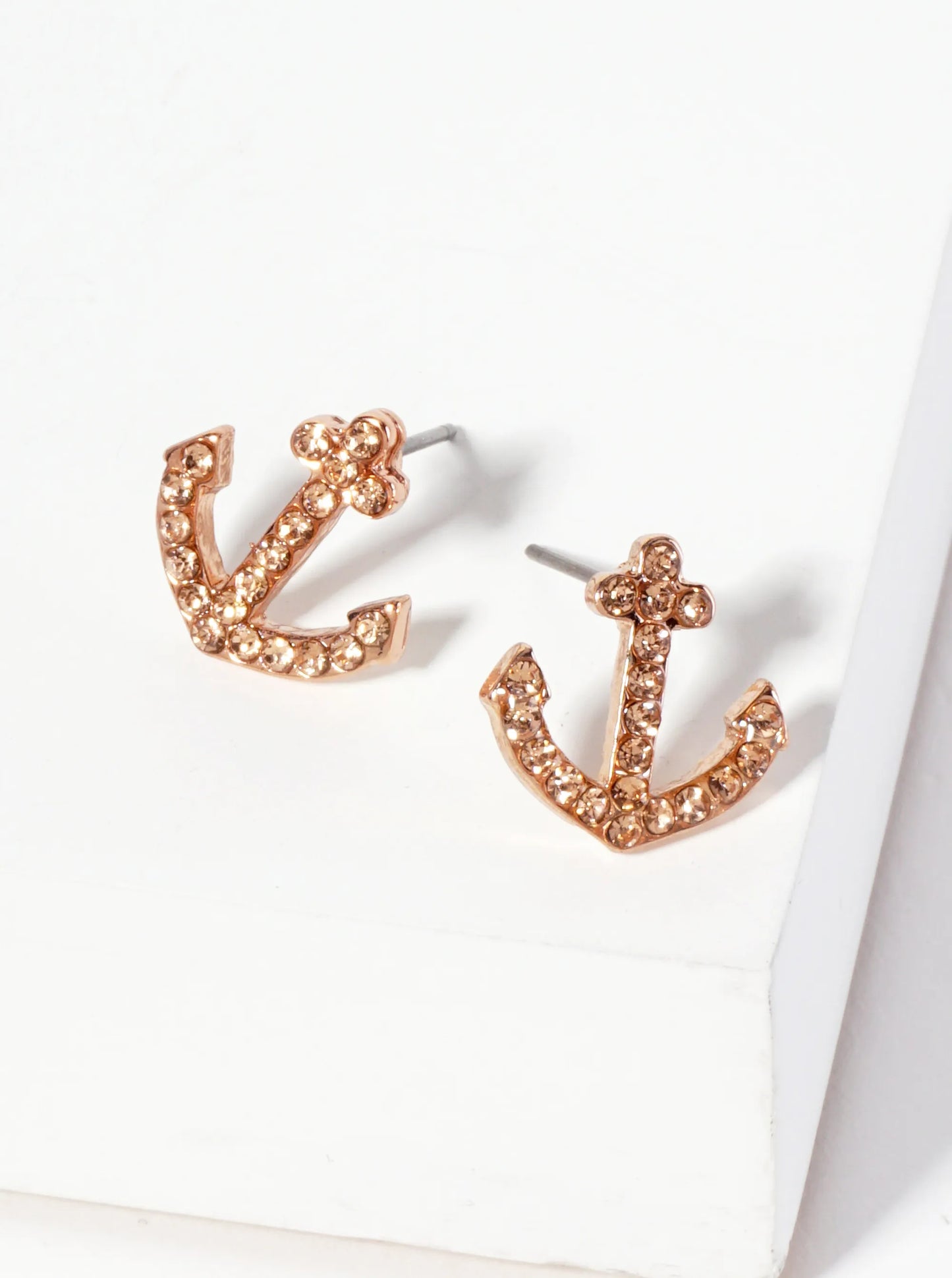 Nautical-Theme Crystal-Pave Anchor Stud Earrings