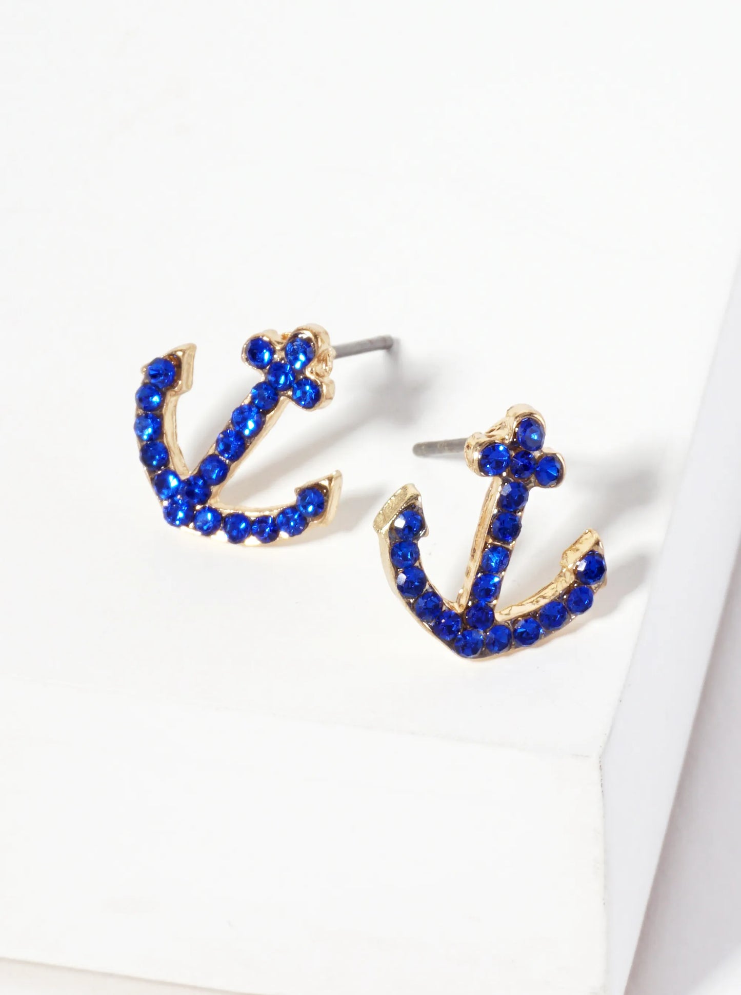 Nautical-Theme Crystal-Pave Anchor Stud Earrings