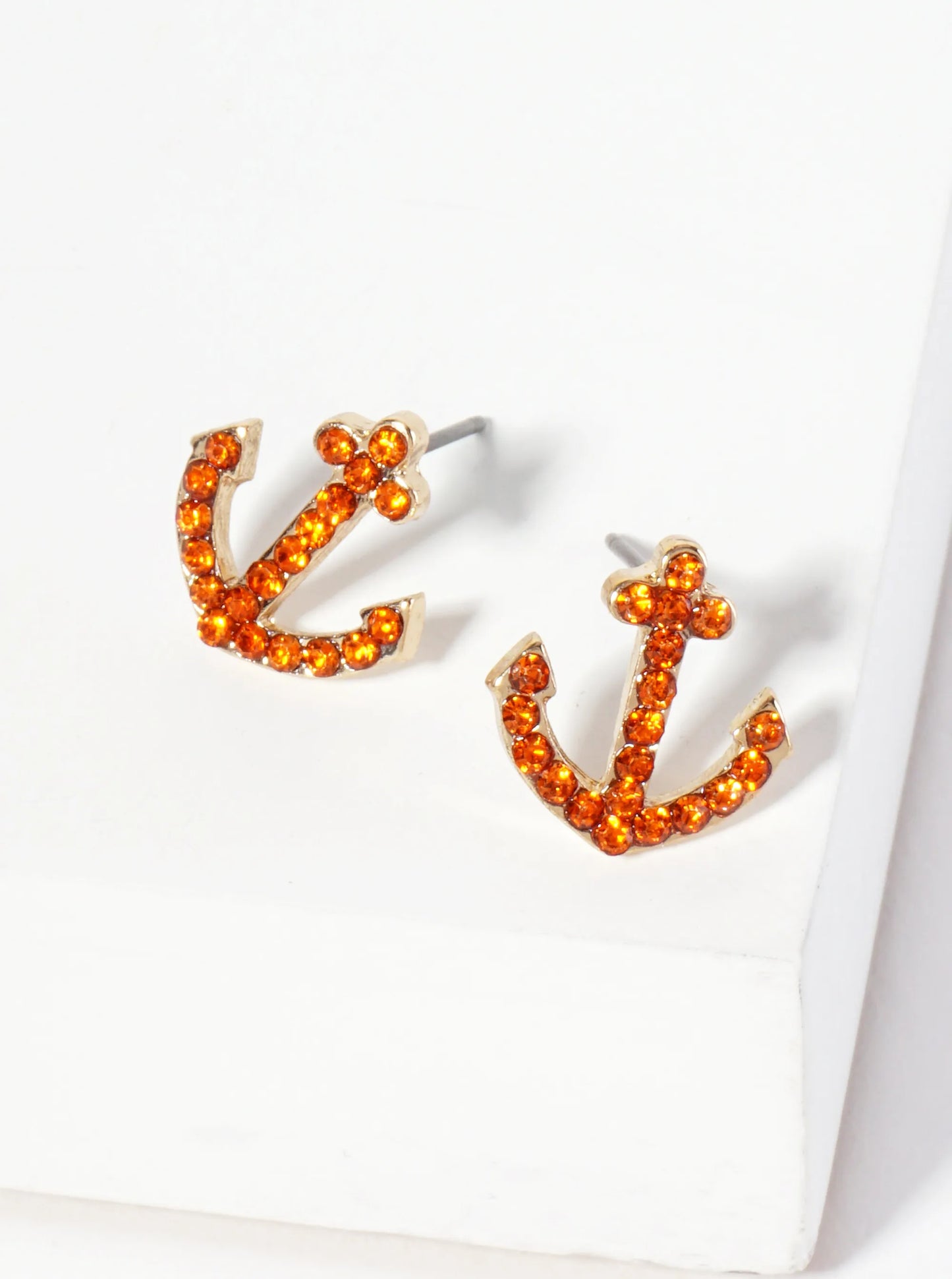 Nautical-Theme Crystal-Pave Anchor Stud Earrings