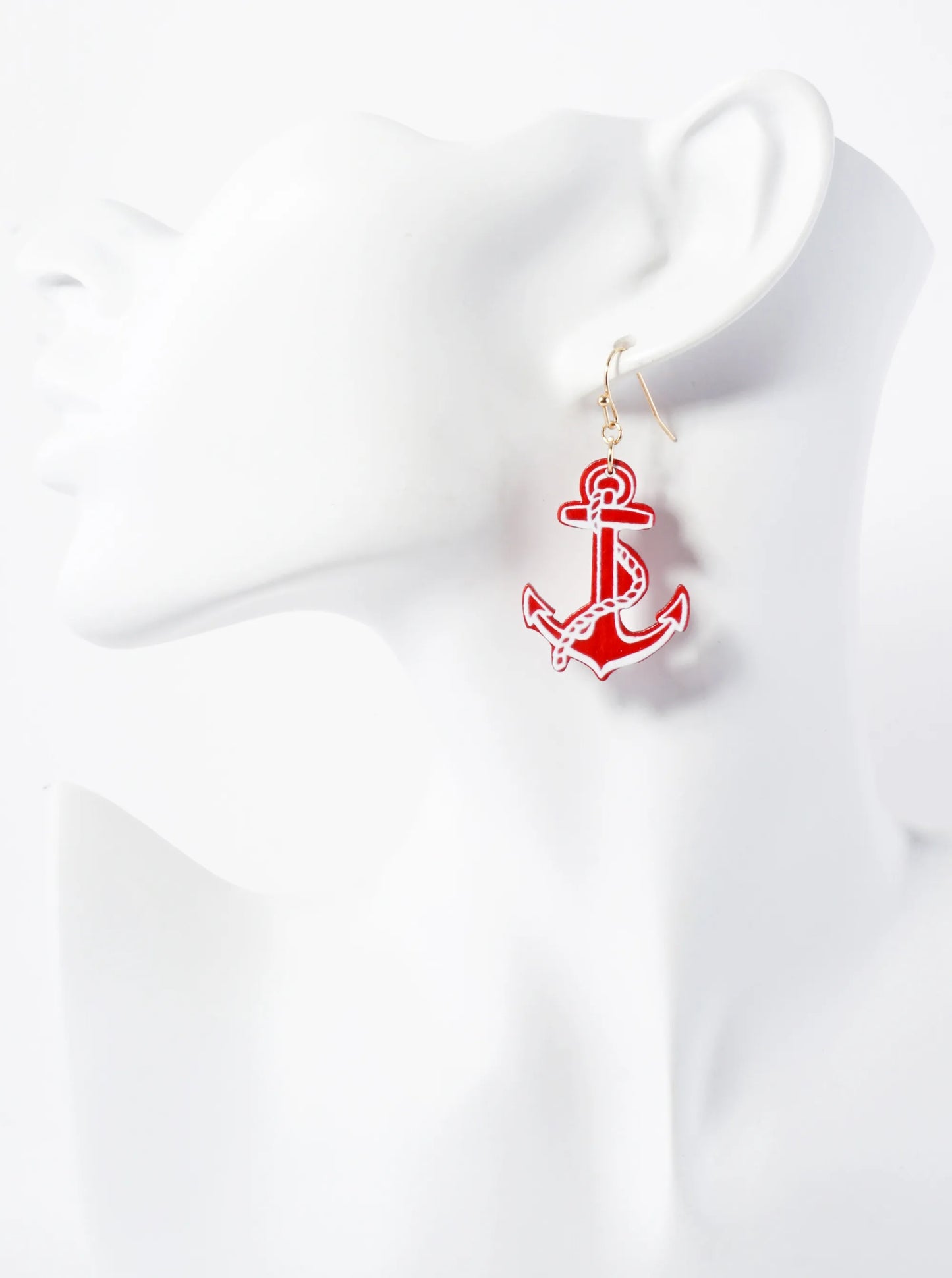 Nautical-Theme Laser-Cut Wood Anchor Dangle Drop Earrings