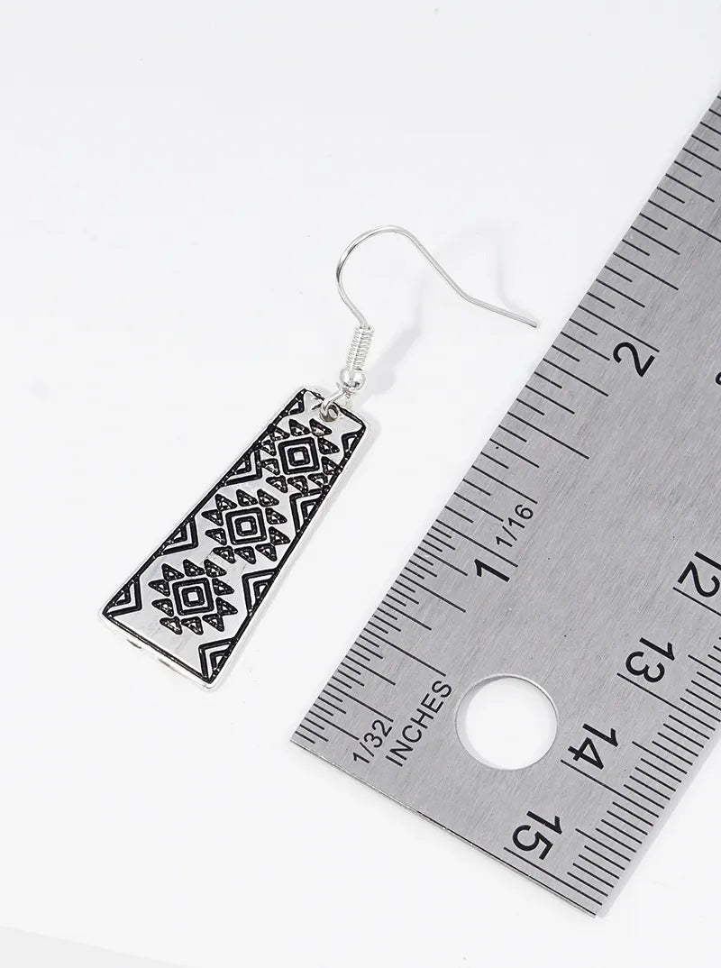 Navajo Pattern Engraved Dangle Drop Earrings