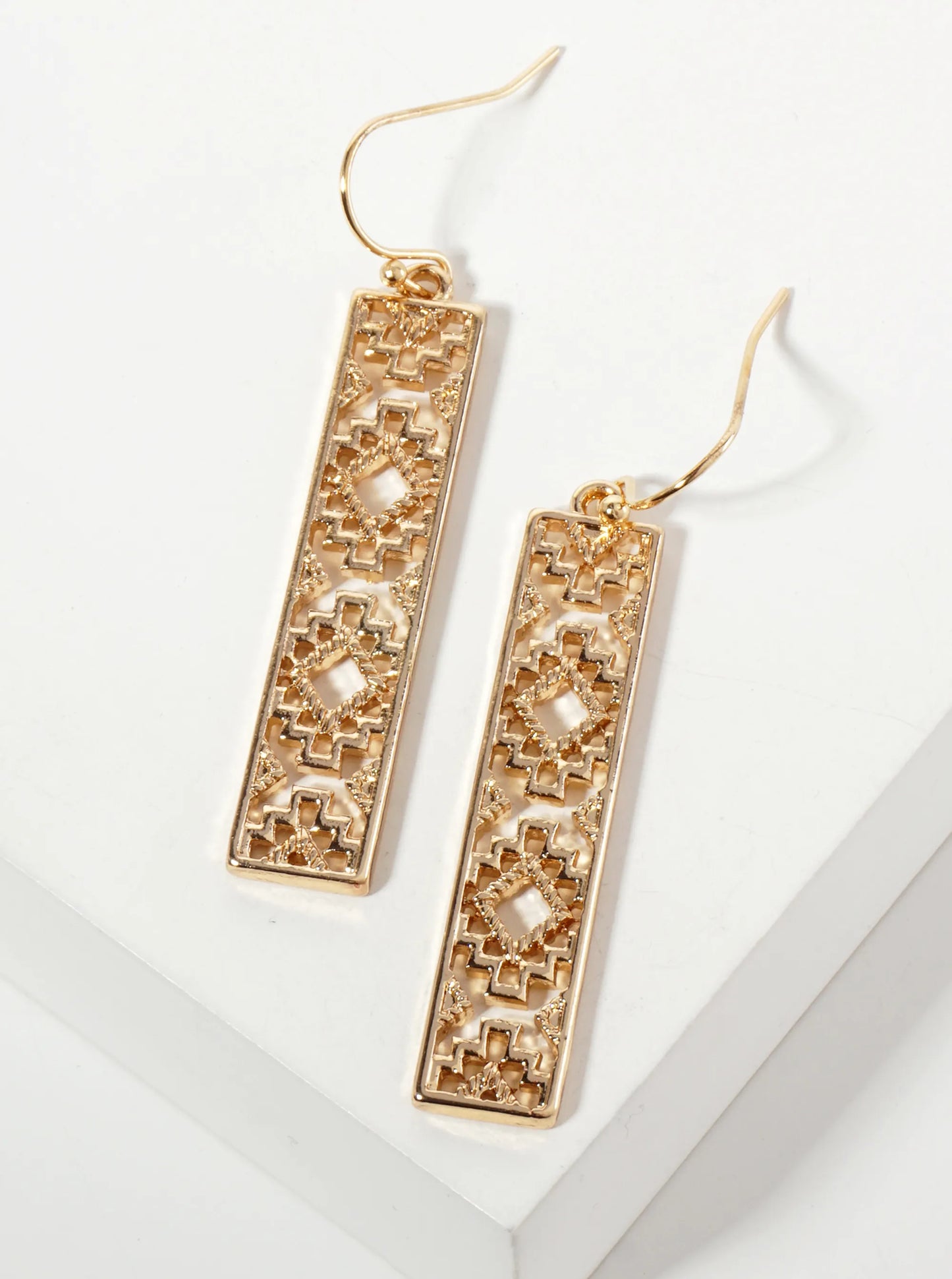 Navajo Pattern Filigree Rectangle Dangle Earrings