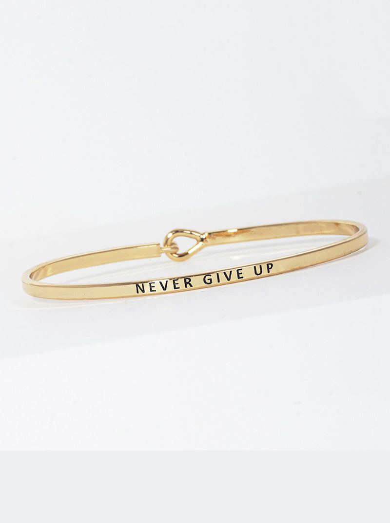 Never Give Up Engraved Inspirational Bangle Bracelet