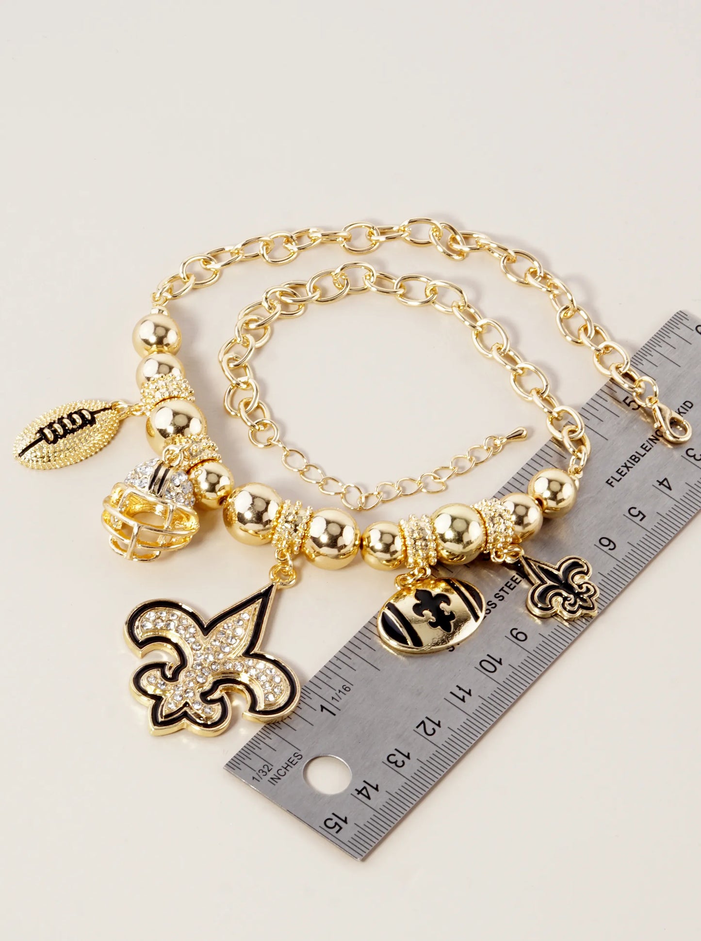 New Orleans Saints Fleur De Lis Rhinestone Football Necklace