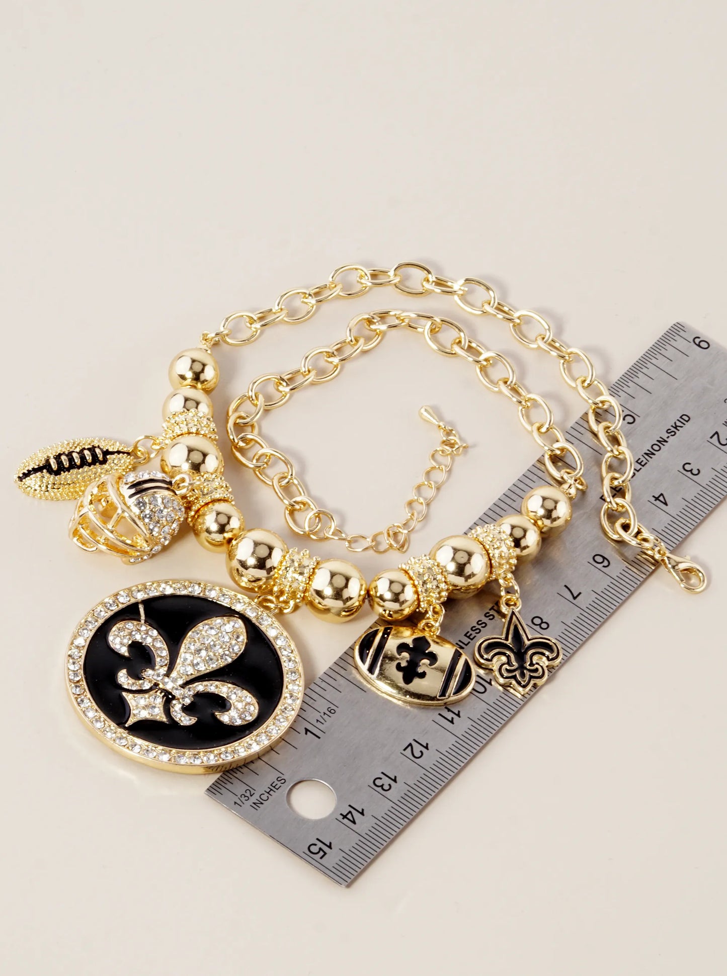 New Orleans Saints Fleur De Lis Rhinestone Football Necklace