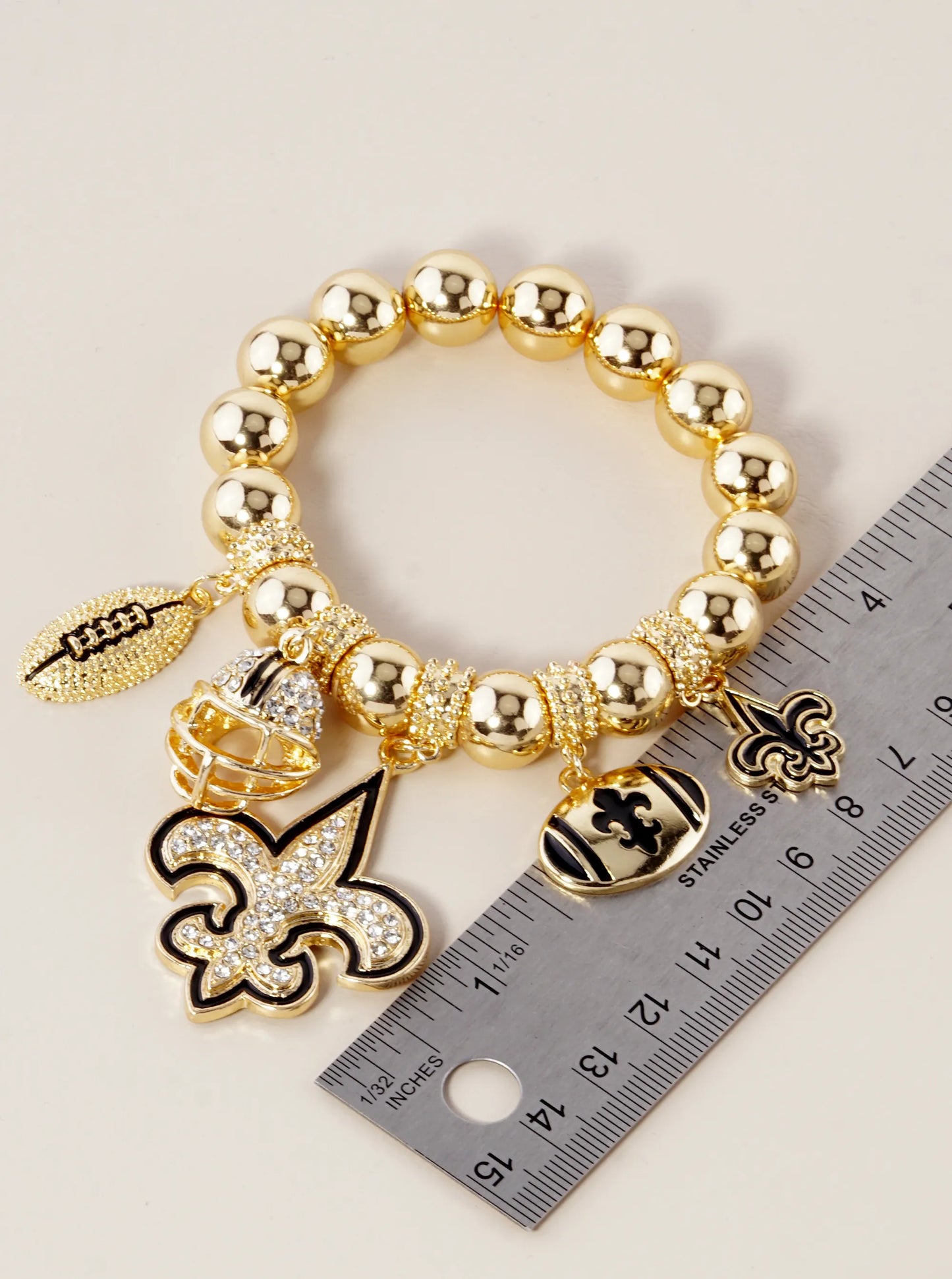 New Orleans Saints Fleur De Lis Rhinestone Football Stretch Bracelet