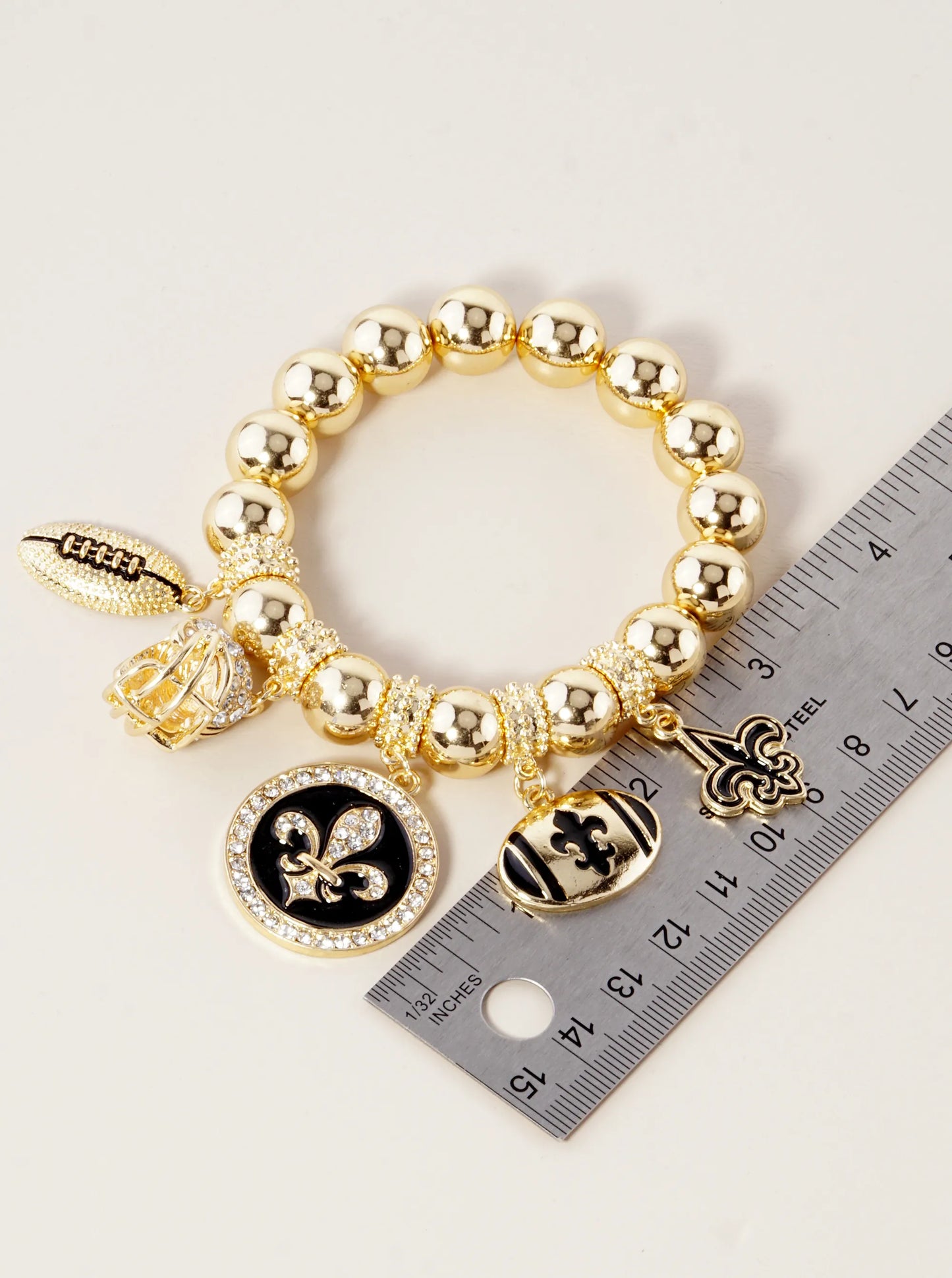 New Orleans Saints Fleur De Lis Rhinestone Football Stretch Bracelet