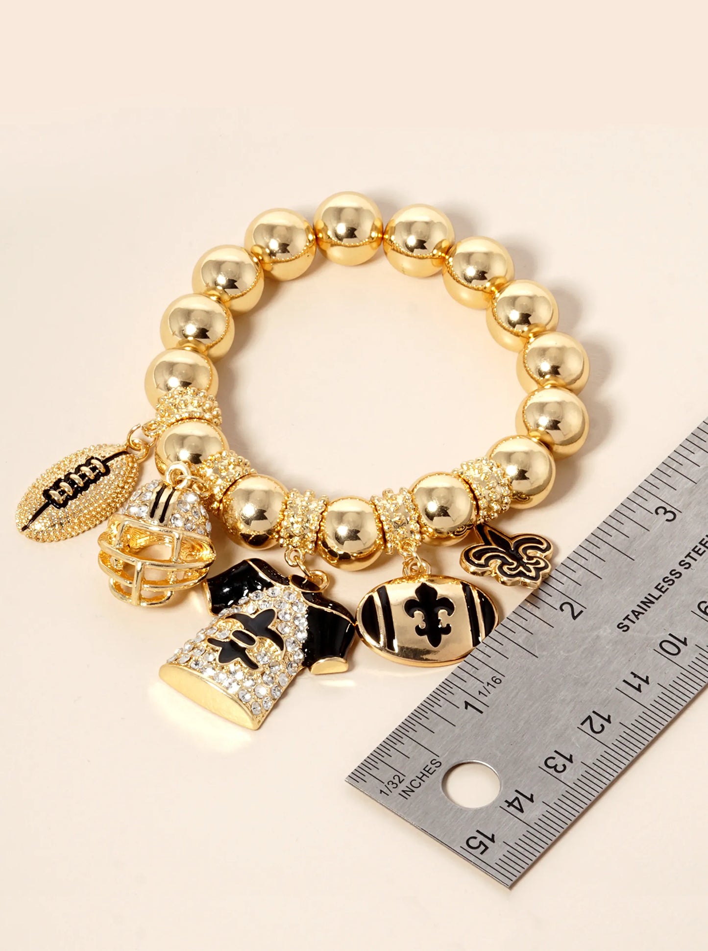 New Orleans Saints Fleur De Lis Rhinestone Football Stretch Bracelet