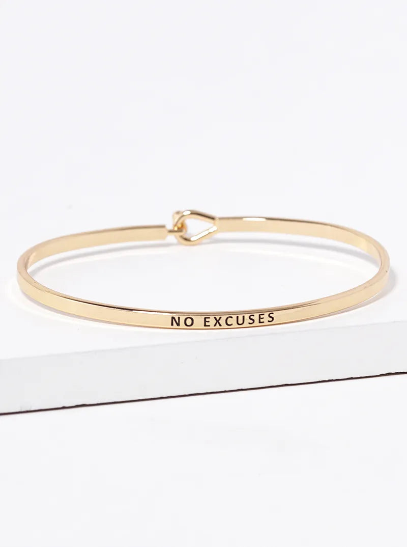 No Excuses Engraved Inspirational Bangle Bracelet