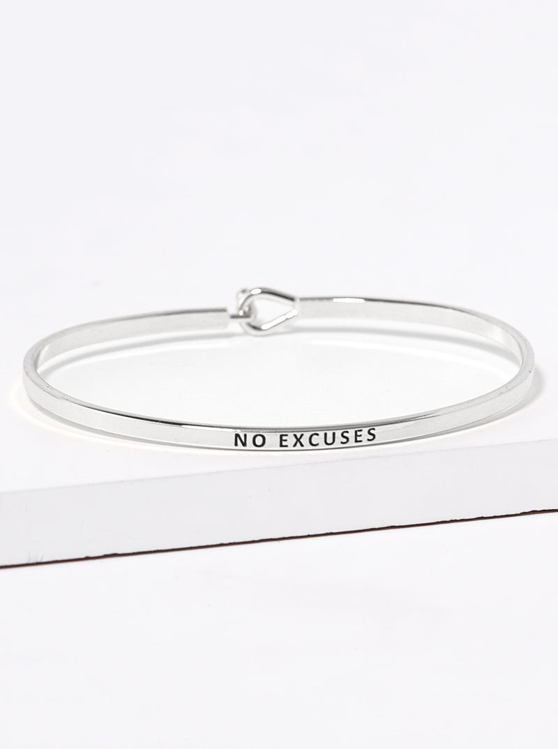 No Excuses Engraved Inspirational Bangle Bracelet