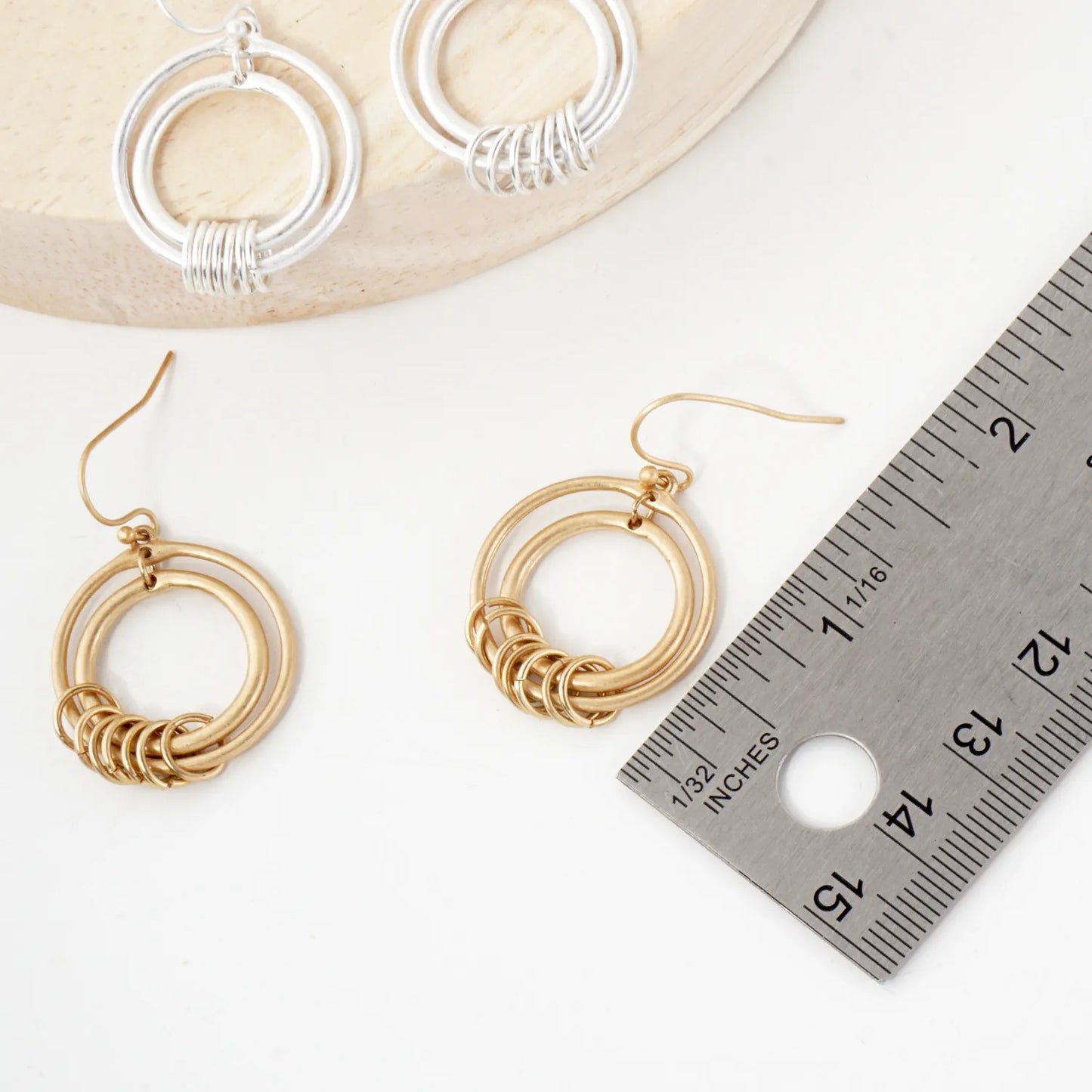 O-Ring Linked Double Circle Drop Earrings