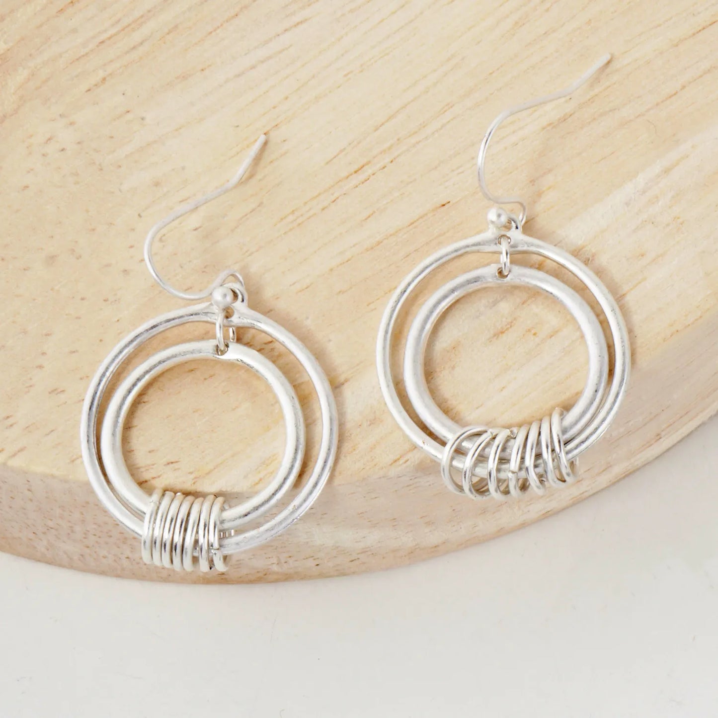 O-Ring Linked Double Circle Drop Earrings