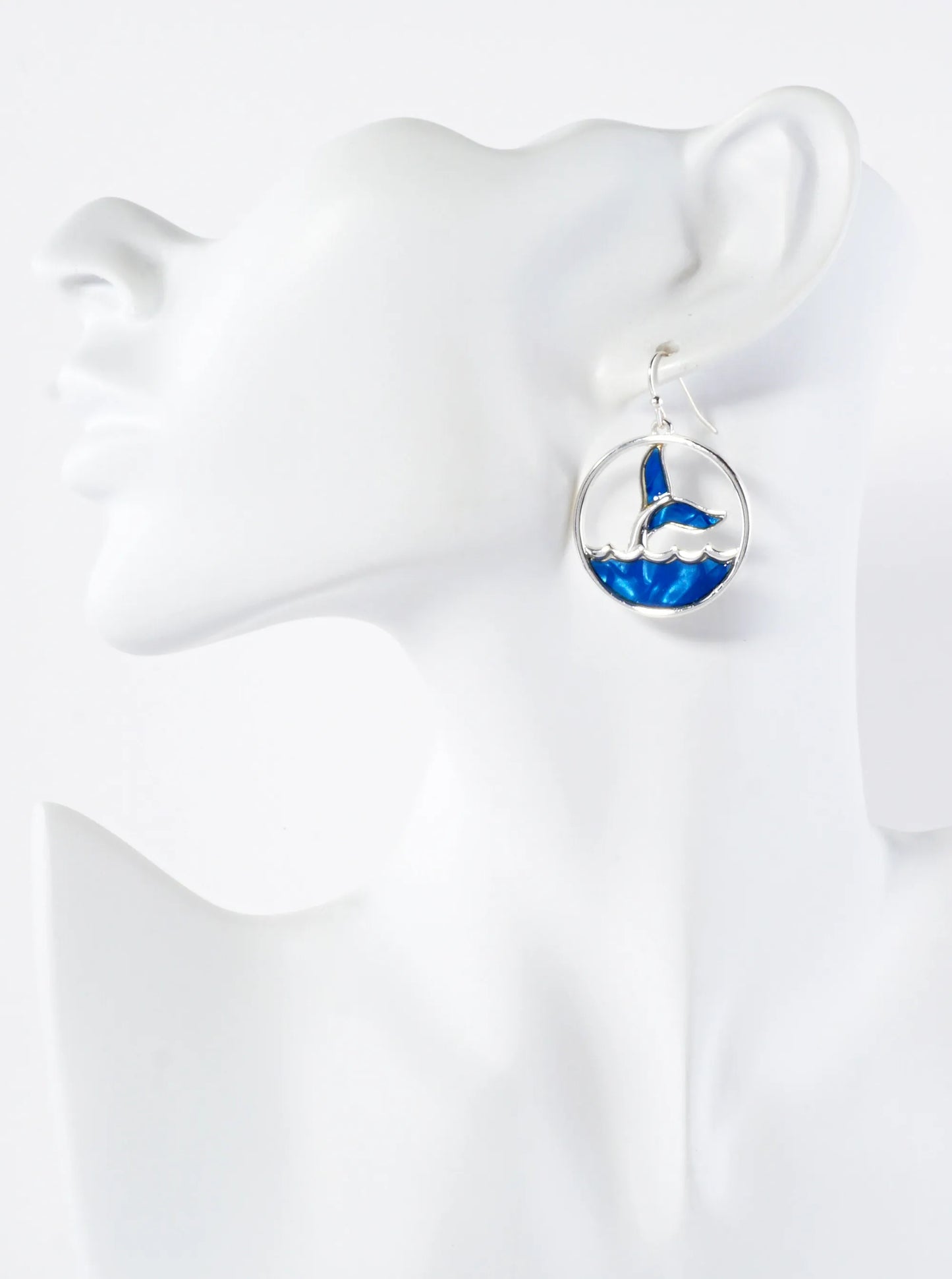 Ocean Wave Inspired Whale Tail Round Sea-Life Dangle Earrings