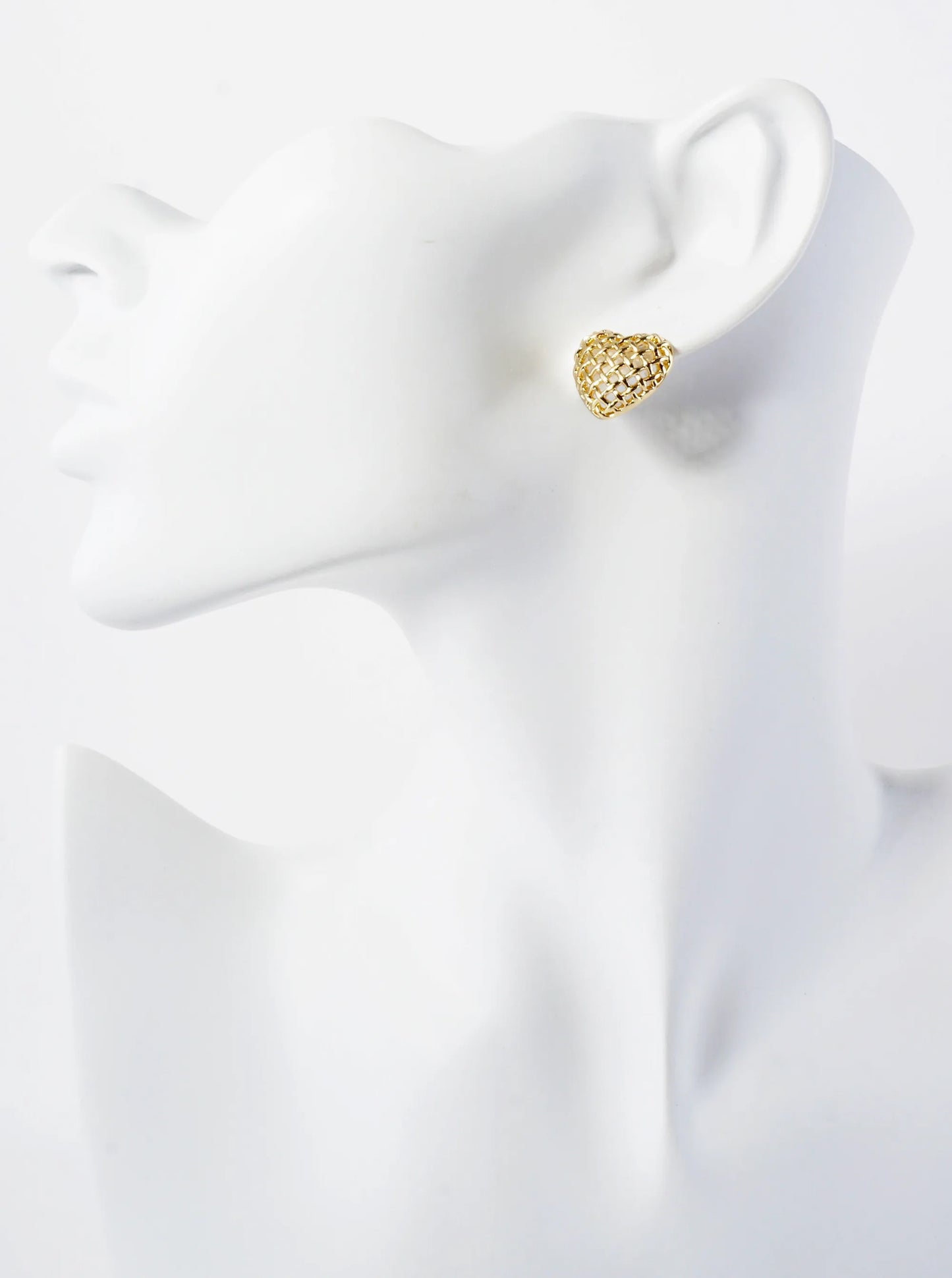 Open Lattice Design 14K-Gold-Dipped Brass 15mm Heart Button Stud Earrings
