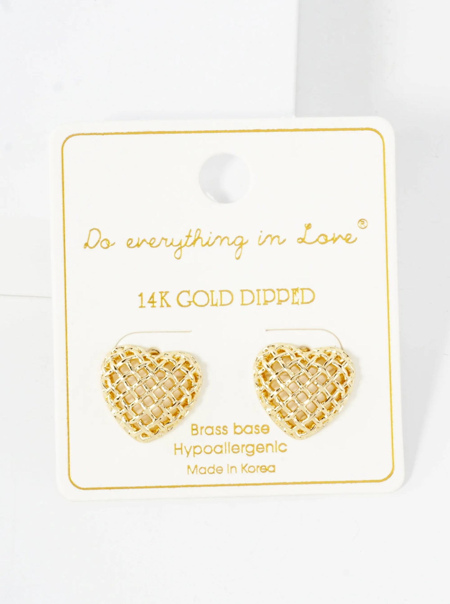 Open Lattice Design 14K-Gold-Dipped Brass 15mm Heart Button Stud Earrings