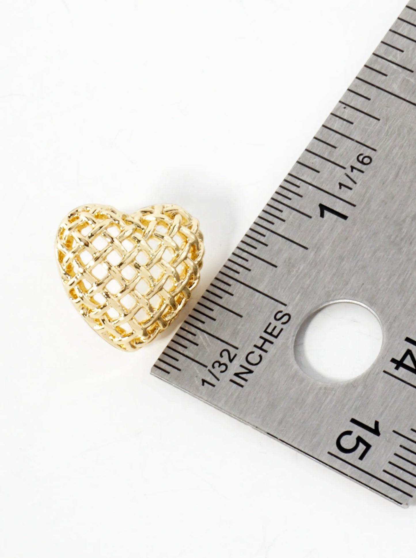 Open Lattice Design 14K-Gold-Dipped Brass 15mm Heart Button Stud Earrings