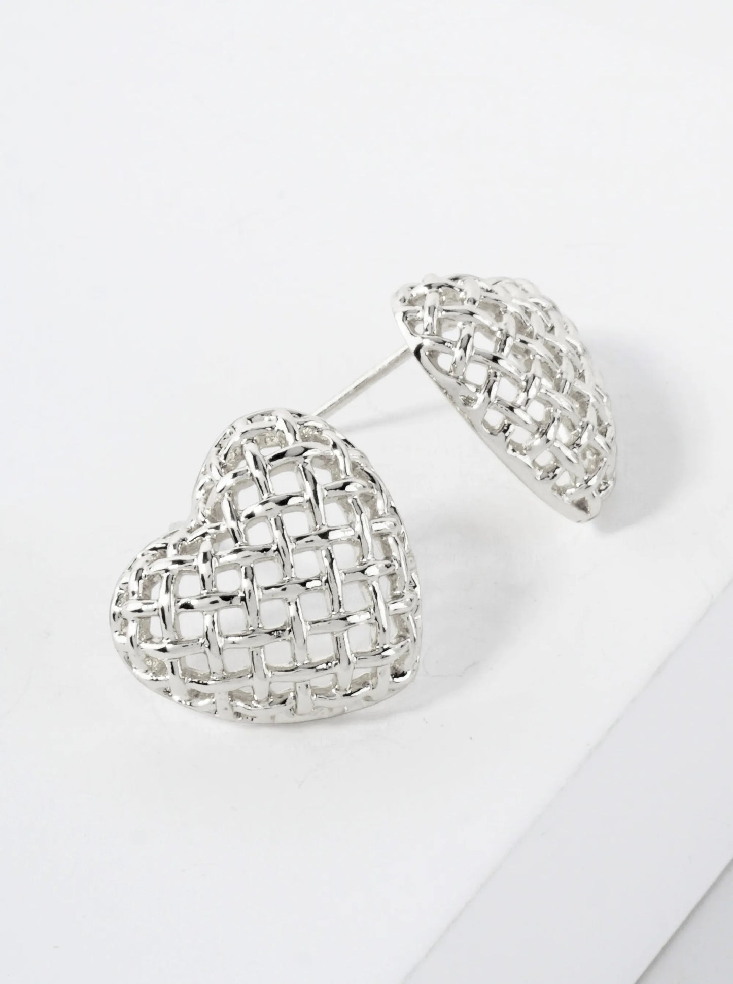 Open Lattice Design 14K-Gold-Dipped Brass 15mm Heart Button Stud Earrings