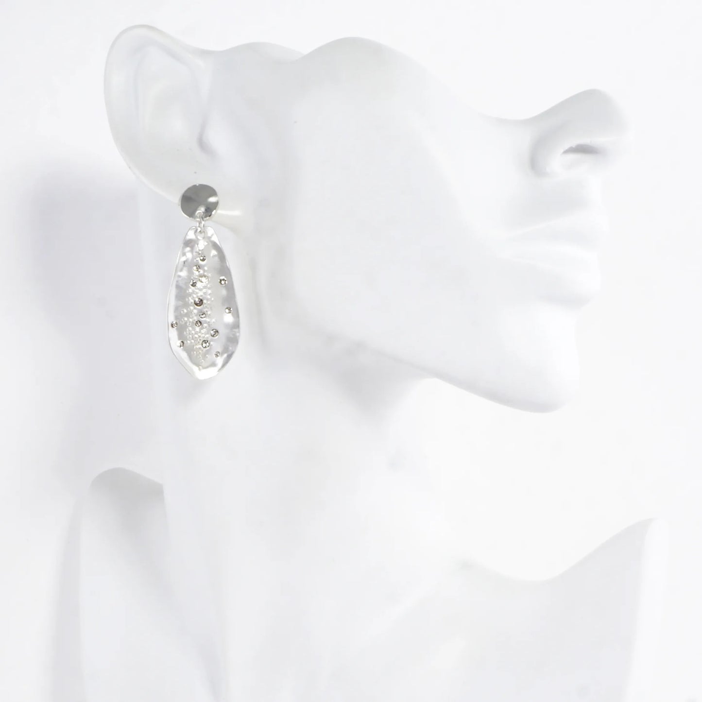 Organic Hammered Drop Sprinkle Crystal Earrings