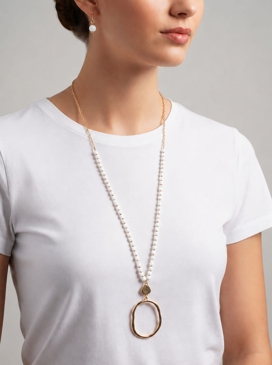 Organic Hammered Oval Pendant Beaded Set