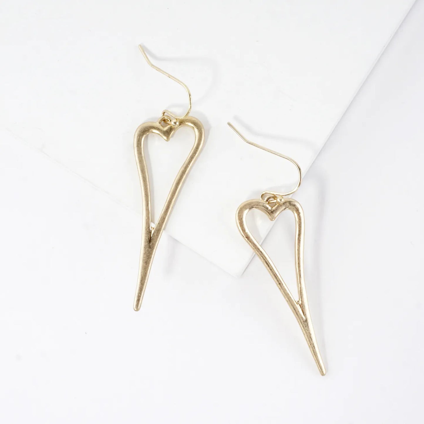 Organic Hammered Skinny Heart Dangle Earrings