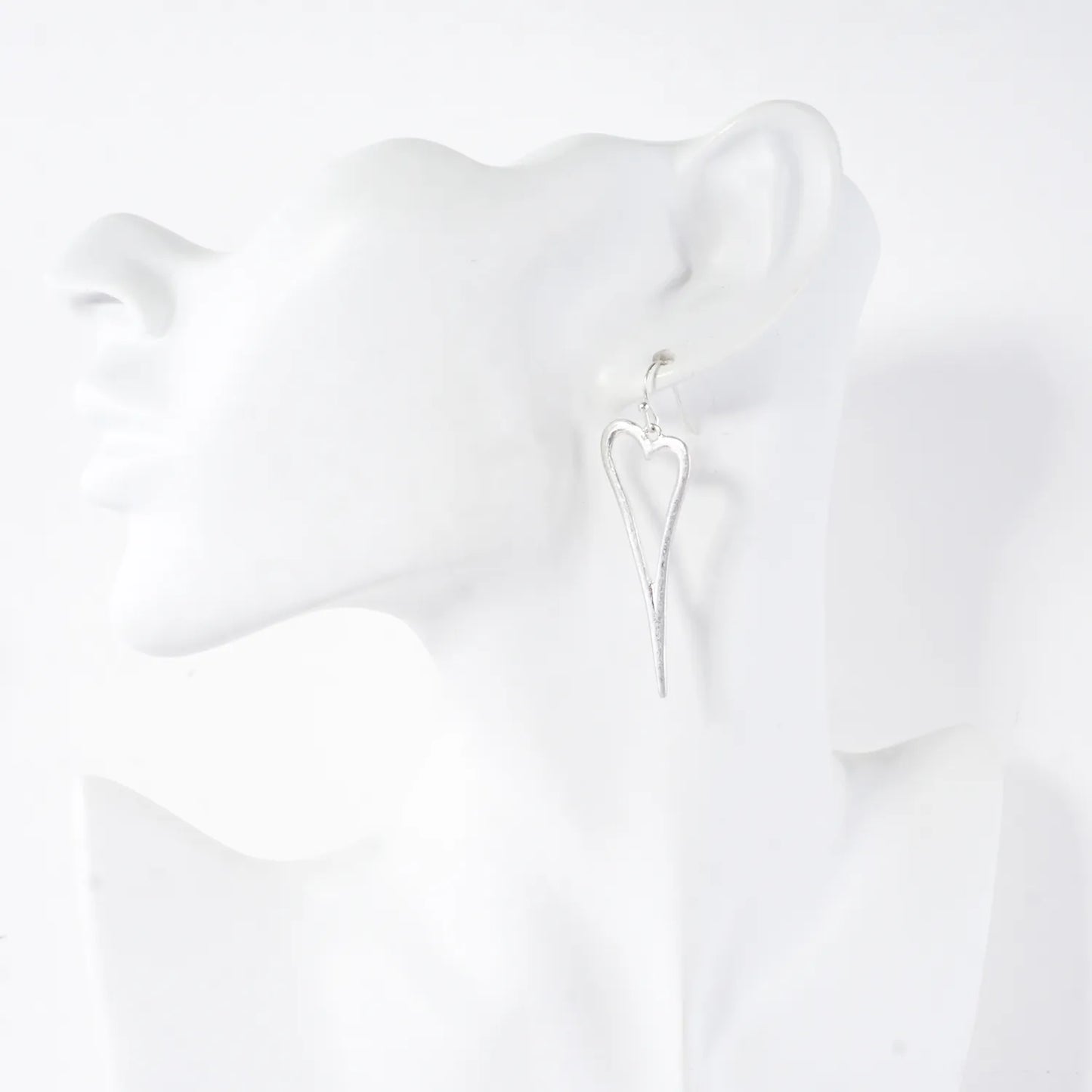 Organic Hammered Skinny Heart Dangle Earrings