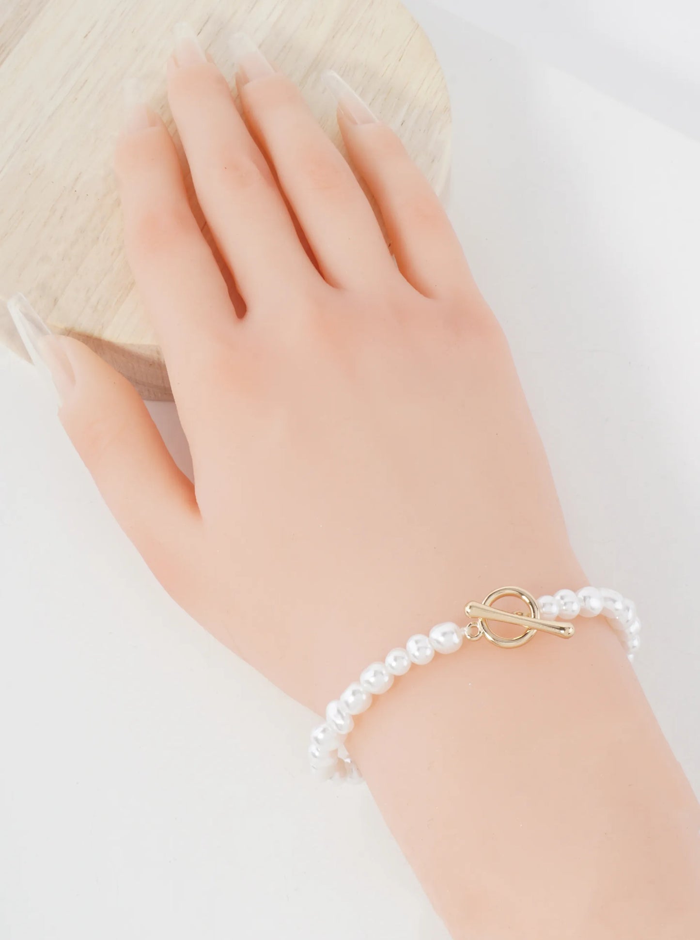 Organic-Shape Pearl-Bead Toggle-Closure Accents Stretch Bracelet