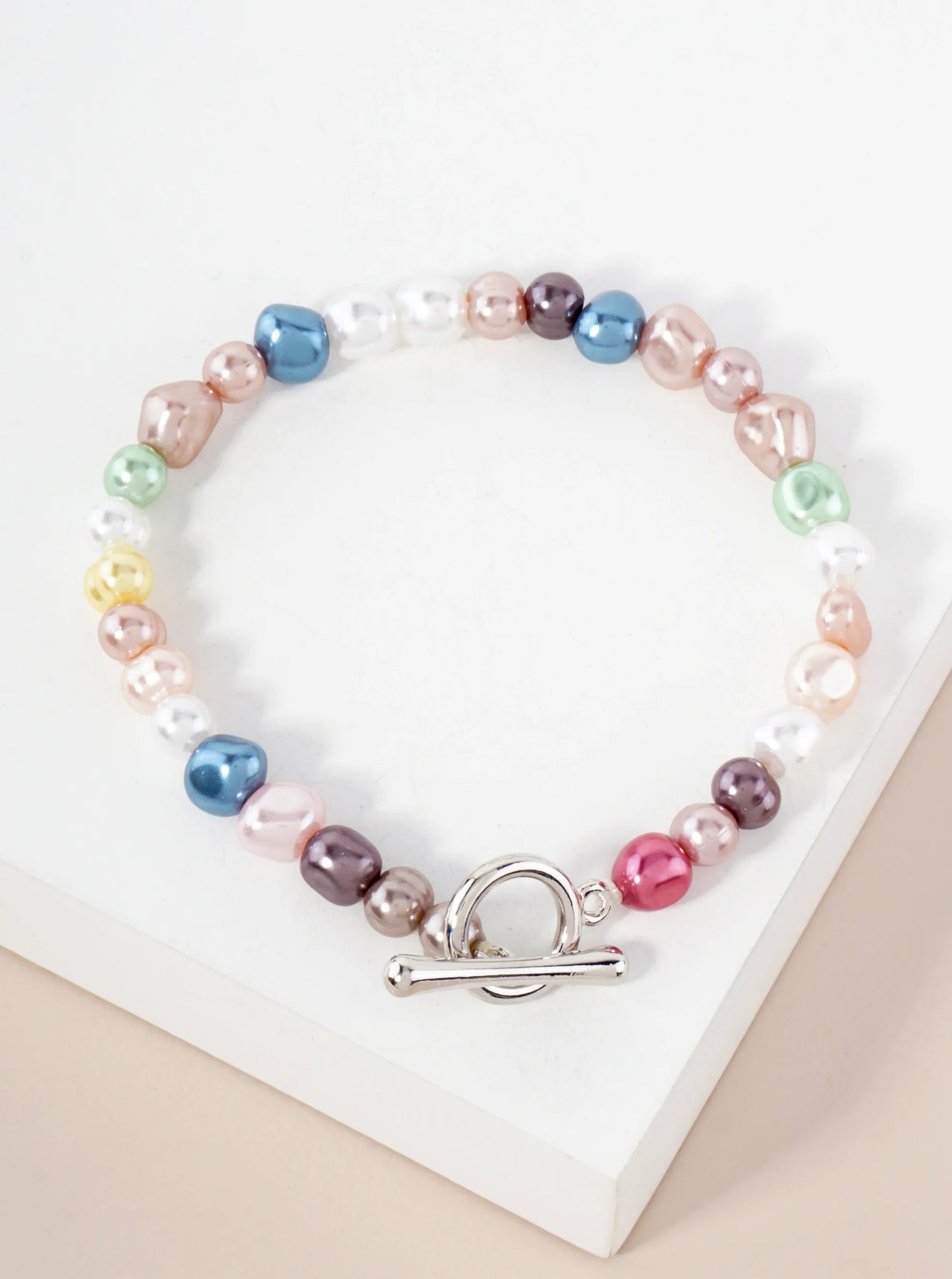 Organic-Shape Pearl-Bead Toggle-Closure Accents Stretch Bracelet