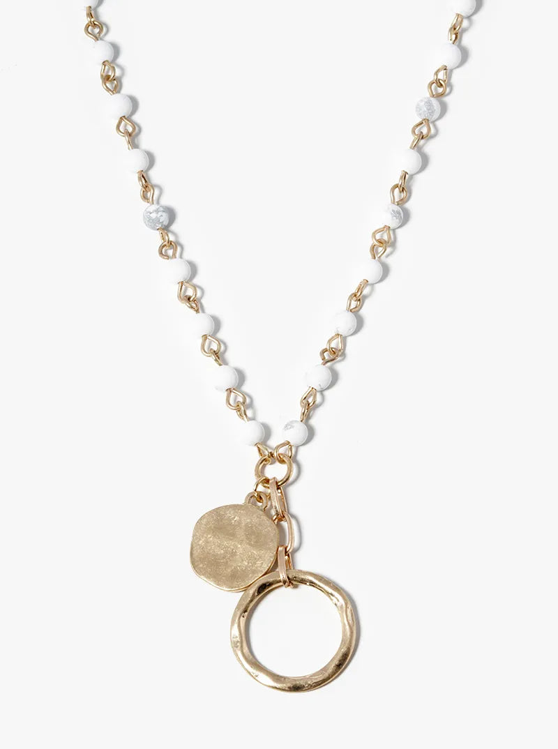 Organically Textured Hammered Double Pendant Semiprecious Stone Necklace