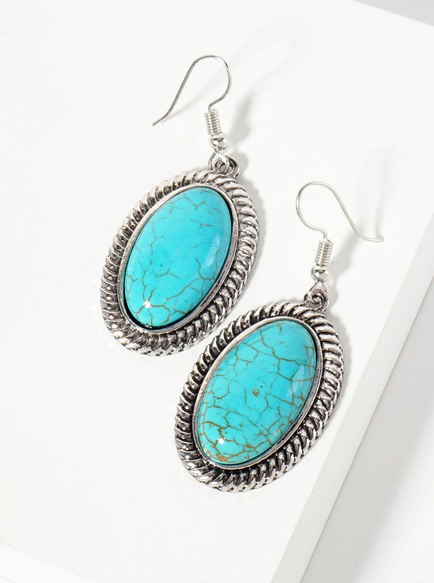 Oval-Shaped Semi-Precious Natural-Stone Western Dangle Earrings