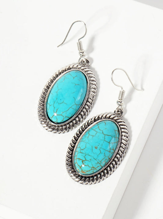 Oval-Shaped Semi-Precious Natural-Stone Western Dangle Earrings