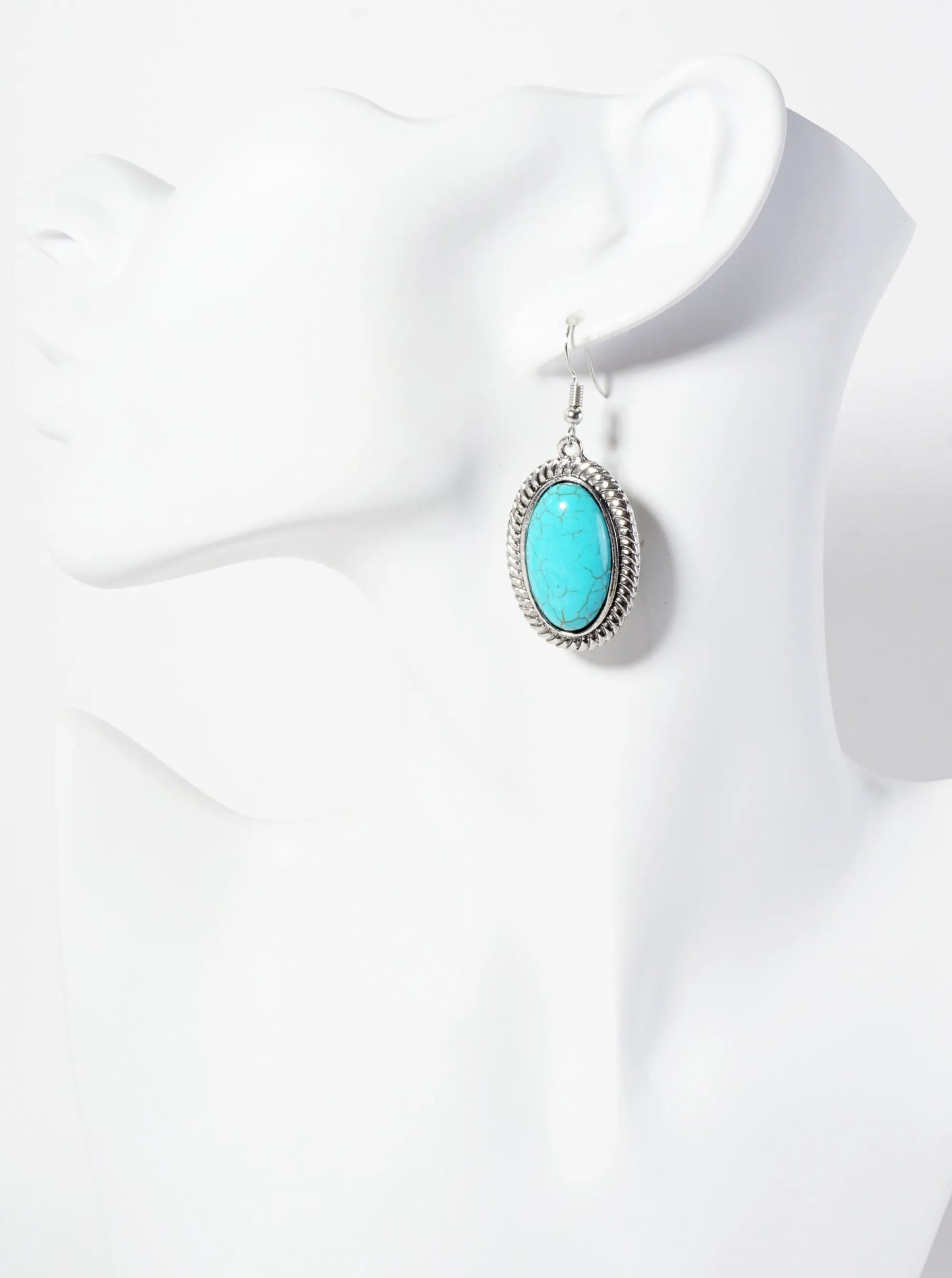 Oval-Shaped Semi-Precious Natural-Stone Western Dangle Earrings