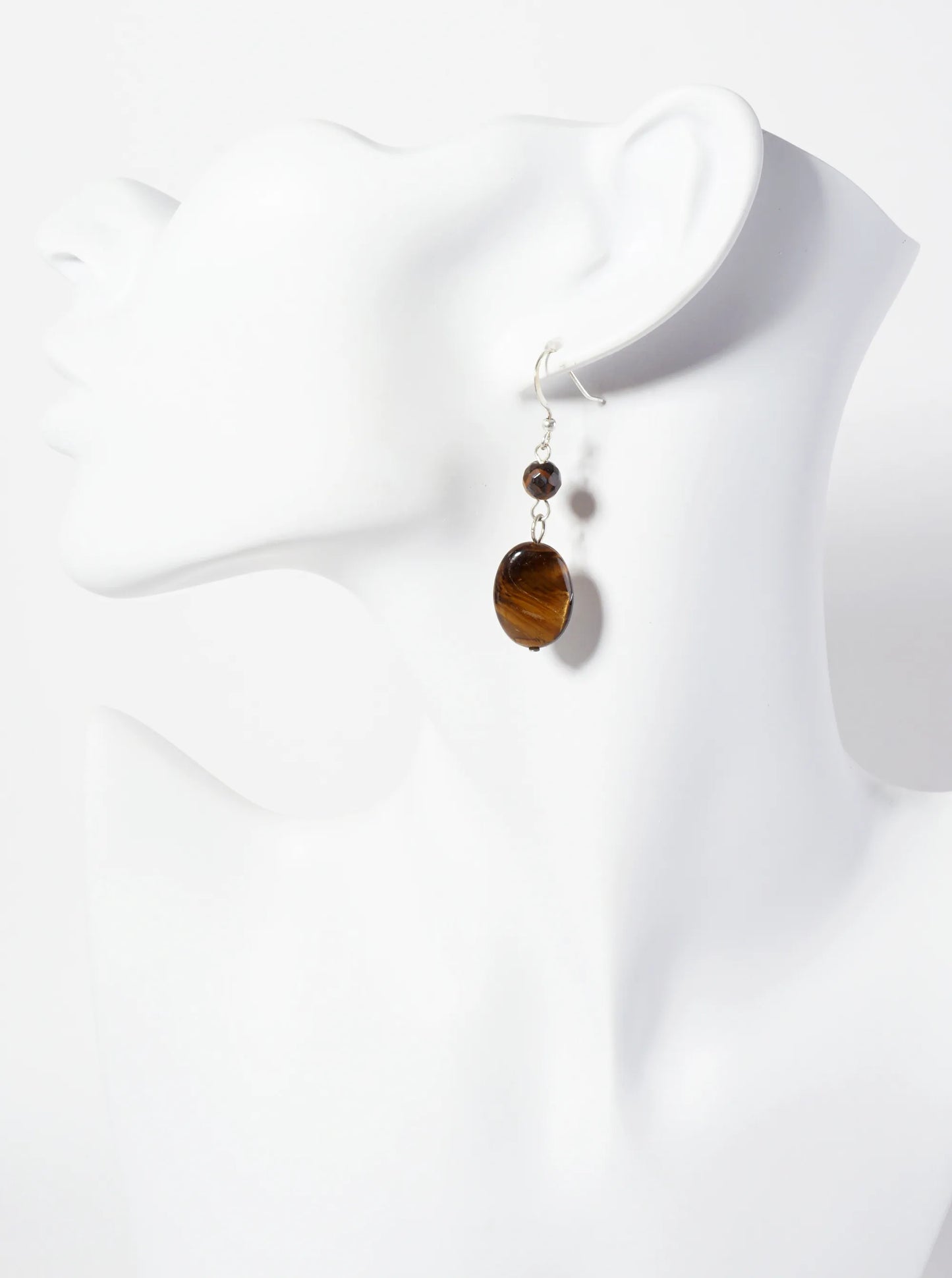 Oval-Shaped Tigers-Eye Semi-Precious Natural-Stone Drop Earrings