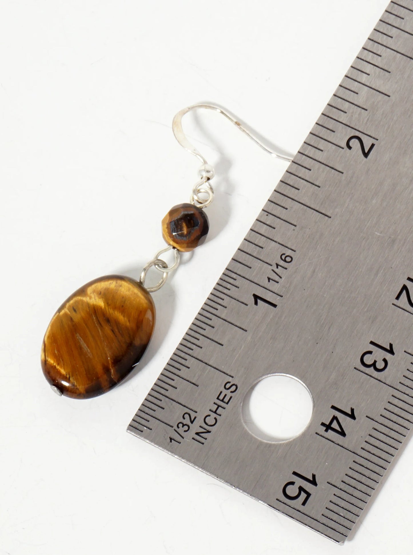 Oval-Shaped Tigers-Eye Semi-Precious Natural-Stone Drop Earrings