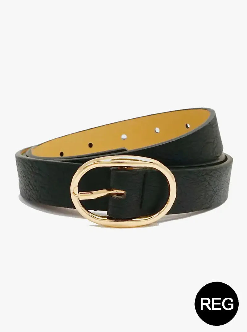 Oval Metal Buckle Leatherette Everyday Belt