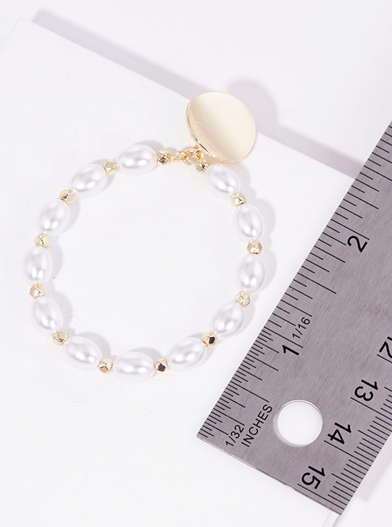 Oval Shaped Pearl Beaded Round Post Dangle Earrings