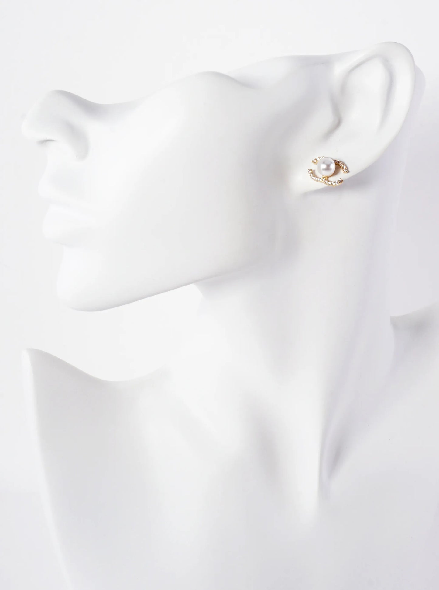 Overlapping C-Shaped Pave-Set CZ 14K-Gold-Dipped Stud Earrings