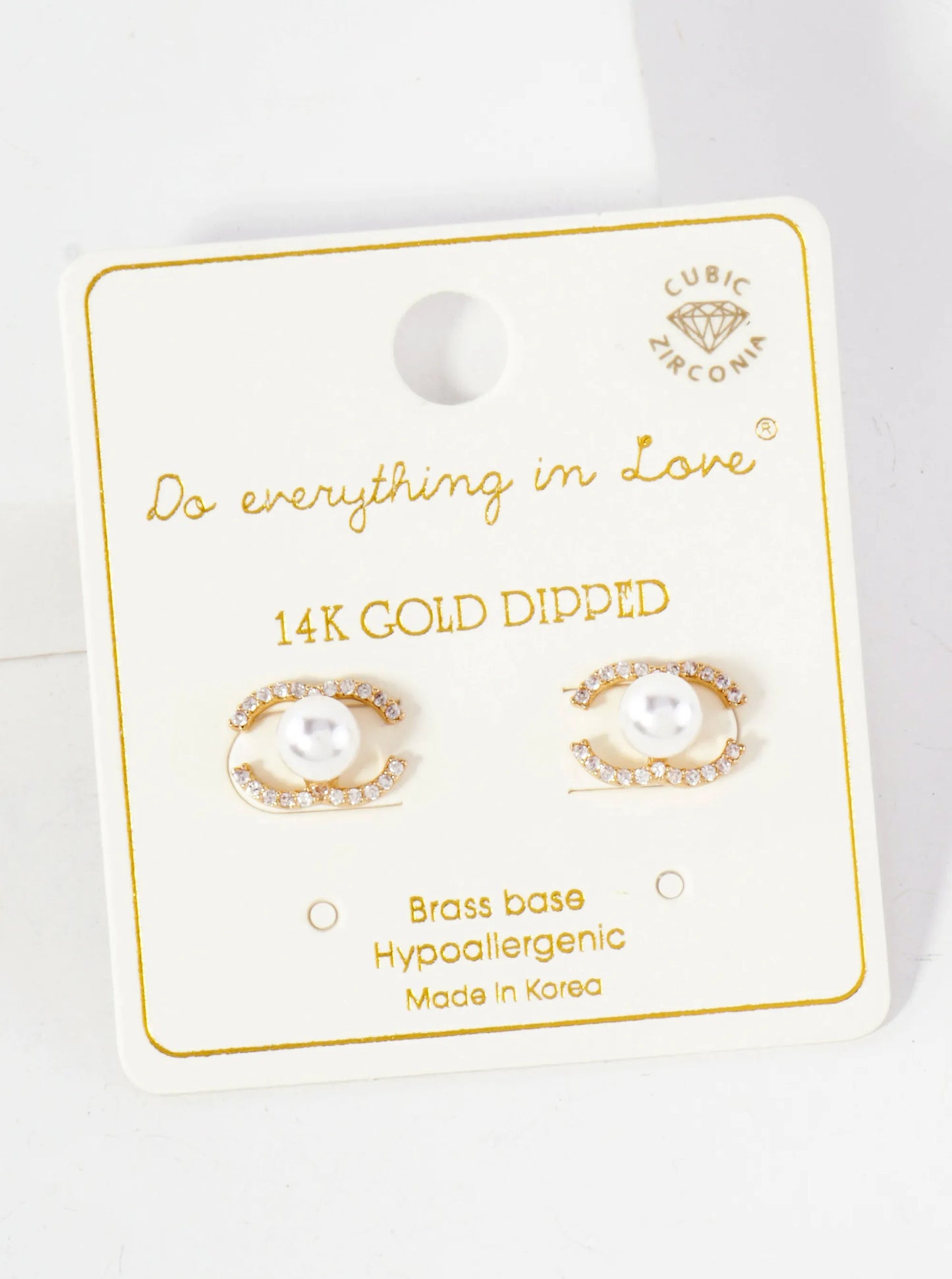 Overlapping C-Shaped Pave-Set CZ 14K-Gold-Dipped Stud Earrings