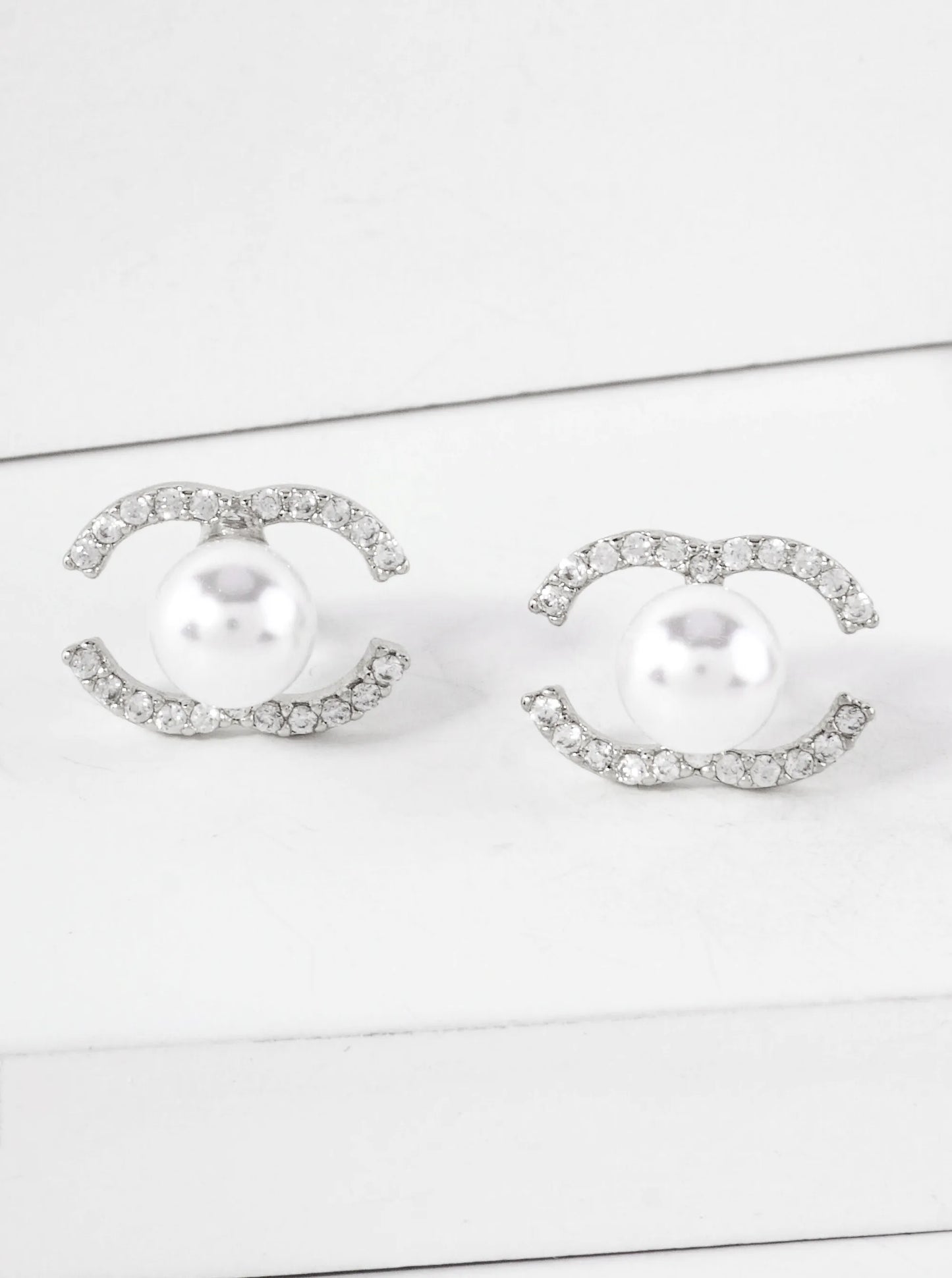 Overlapping C-Shaped Pave-Set CZ 14K-Gold-Dipped Stud Earrings